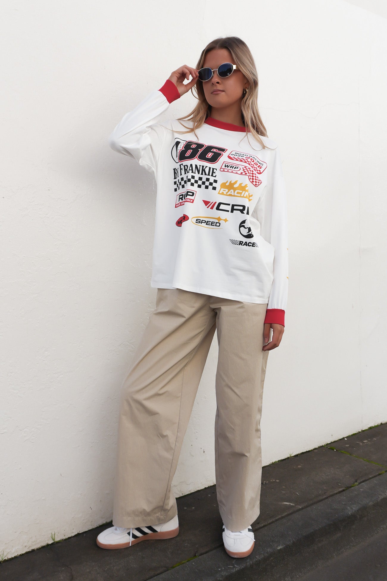 Moto Long Sleeve Tee White