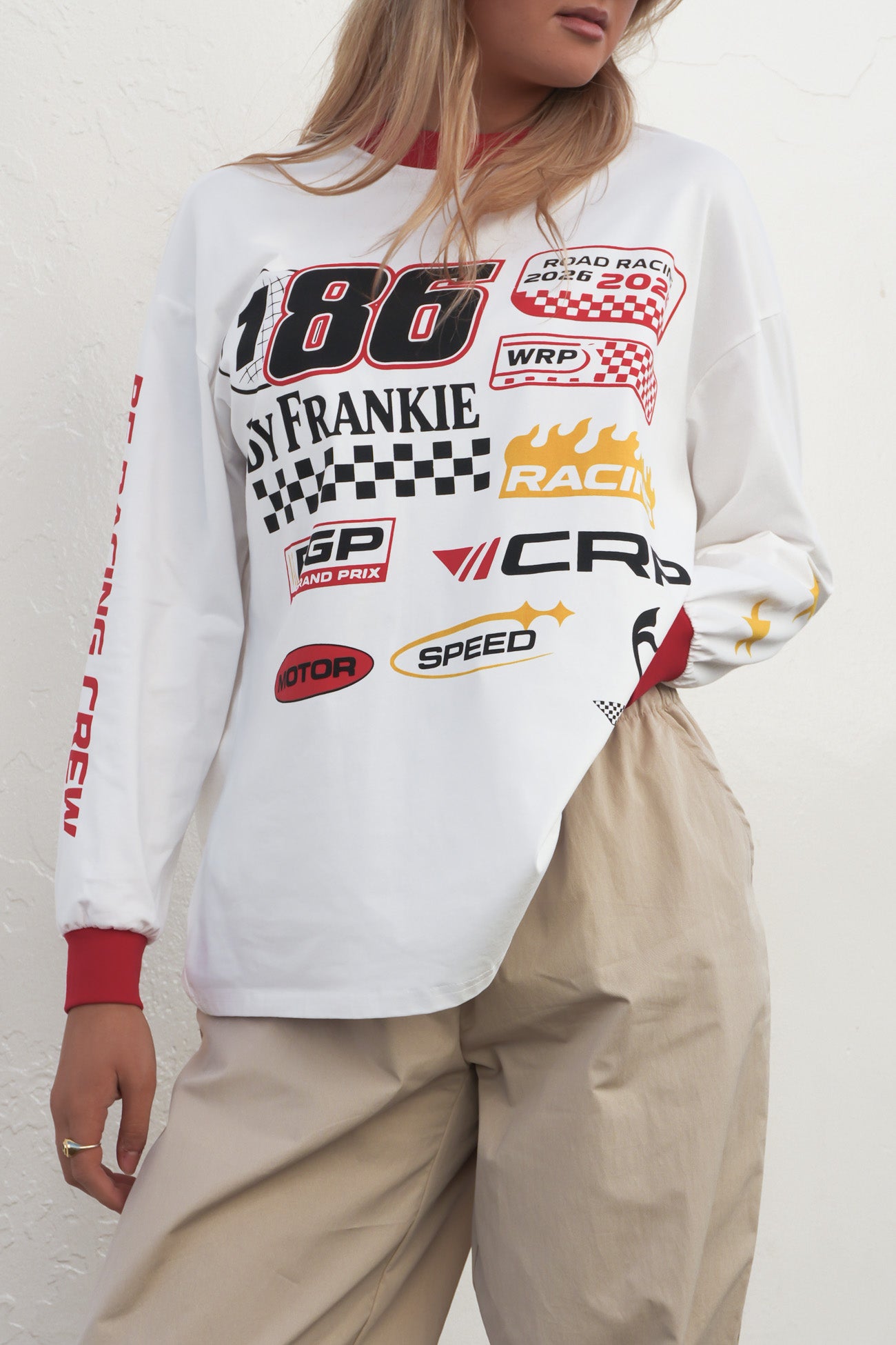 Moto Long Sleeve Tee White