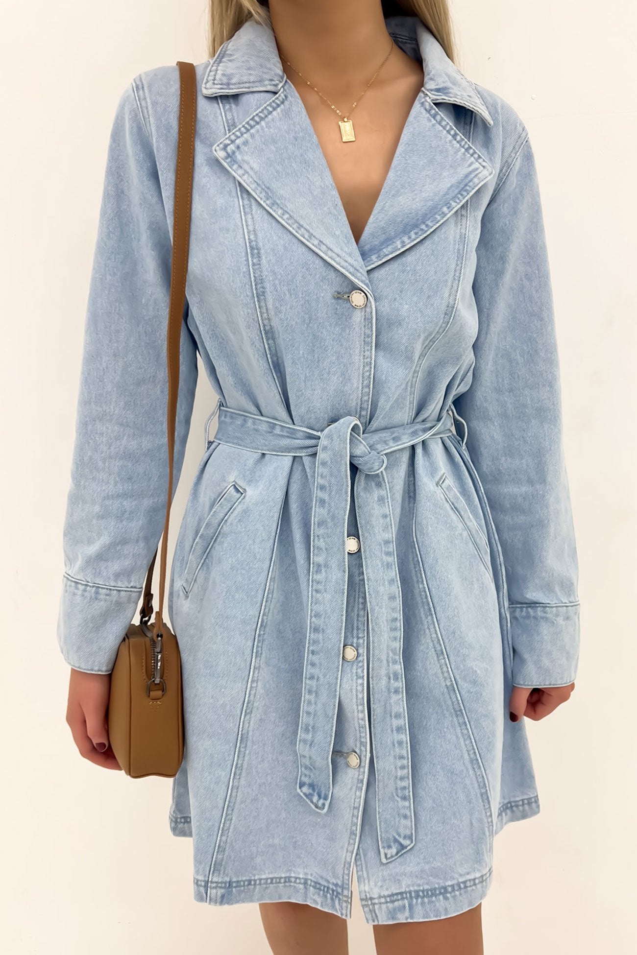 Nadia Denim Mini Dress Light Blue
