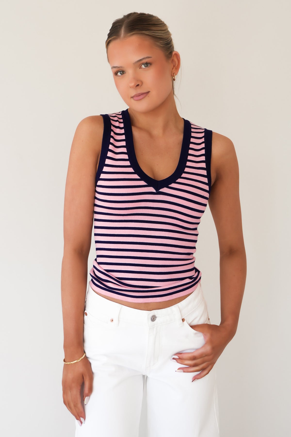 Naoise Knit Tank Pink Navy Stripe