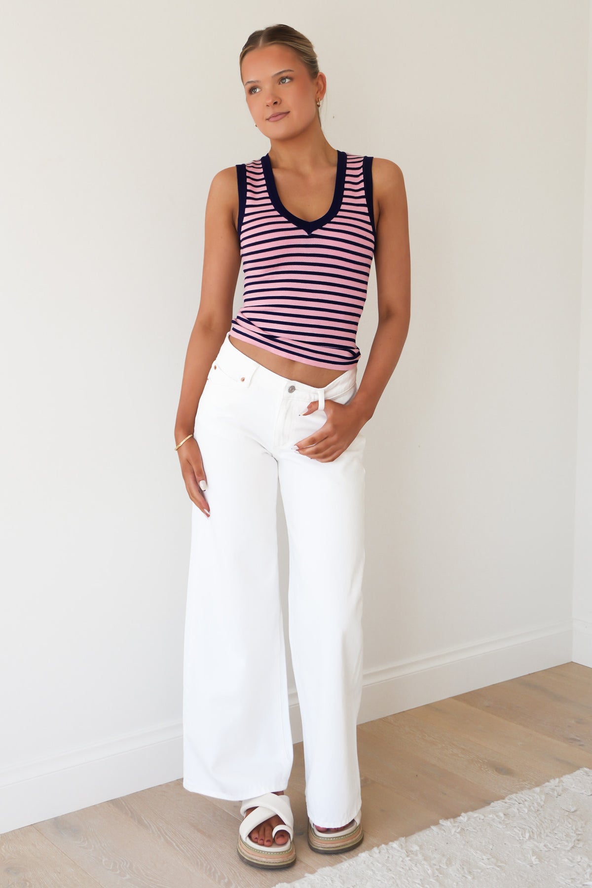 Naoise Knit Tank Pink Navy Stripe