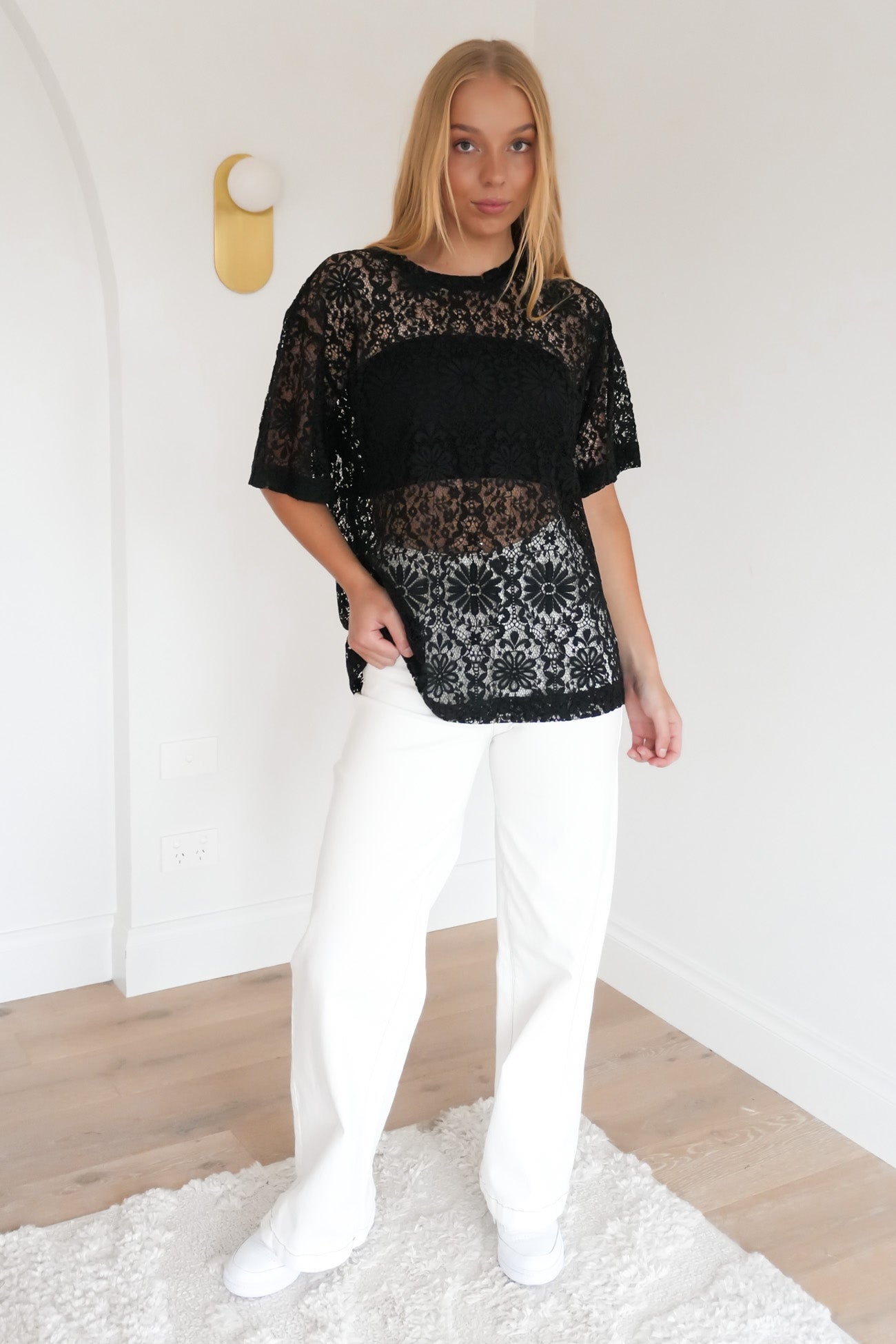 Narella Lace Tee Black
