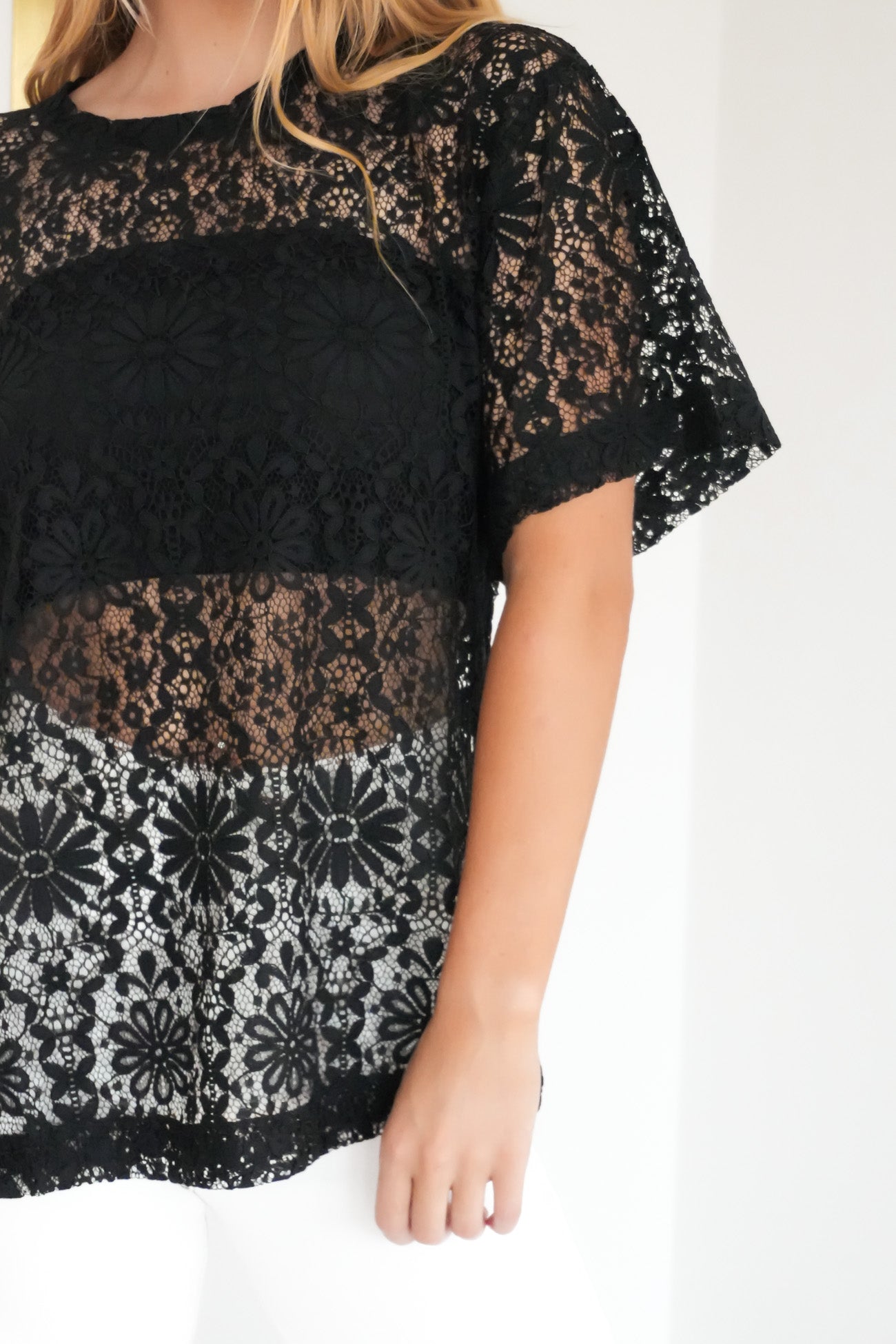 Narella Lace Tee Black