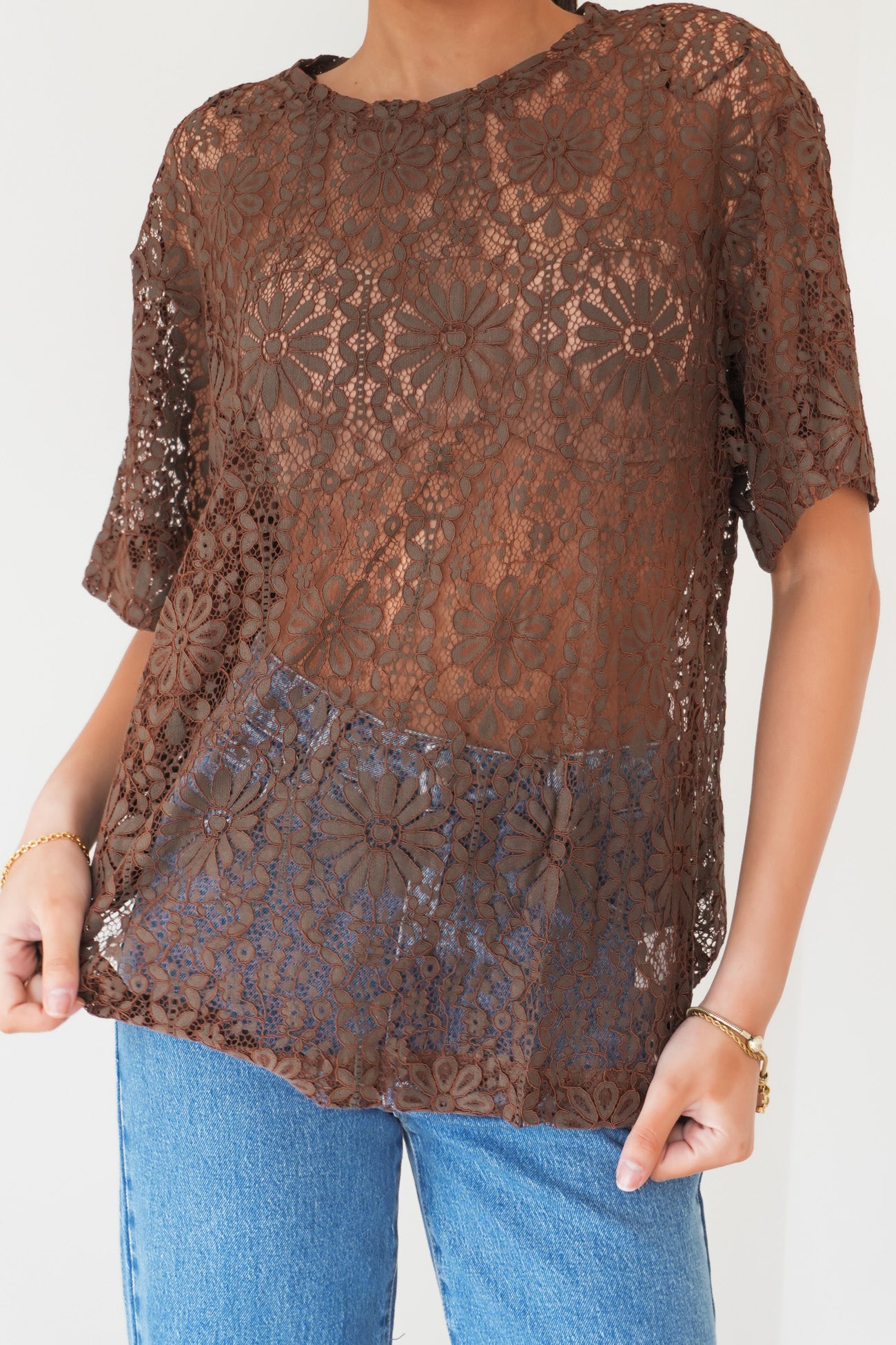 Narella Lace Tee Chocolate