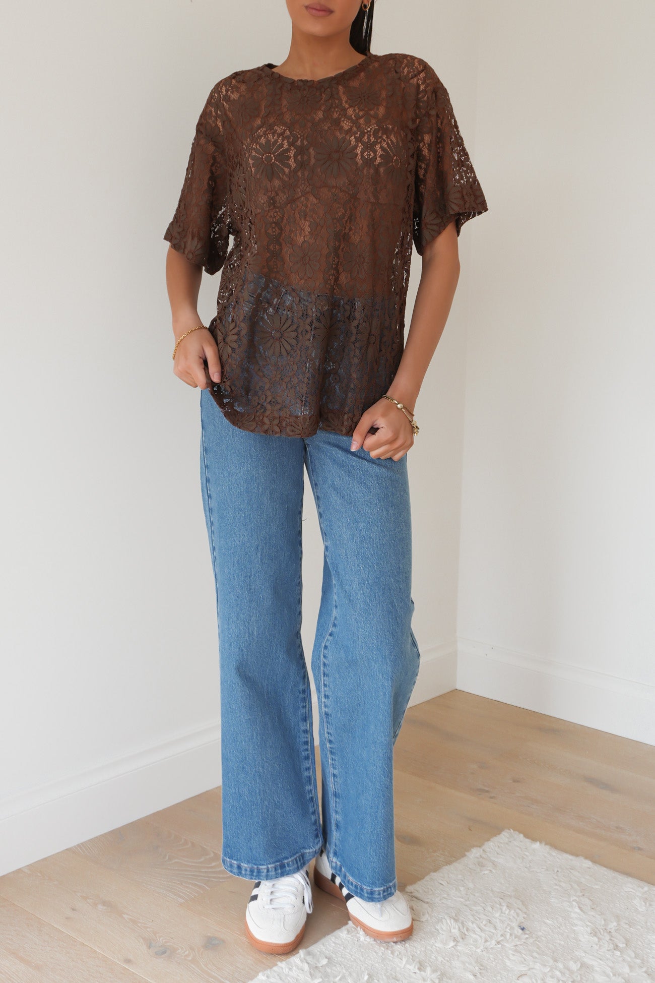 Narella Lace Tee Chocolate