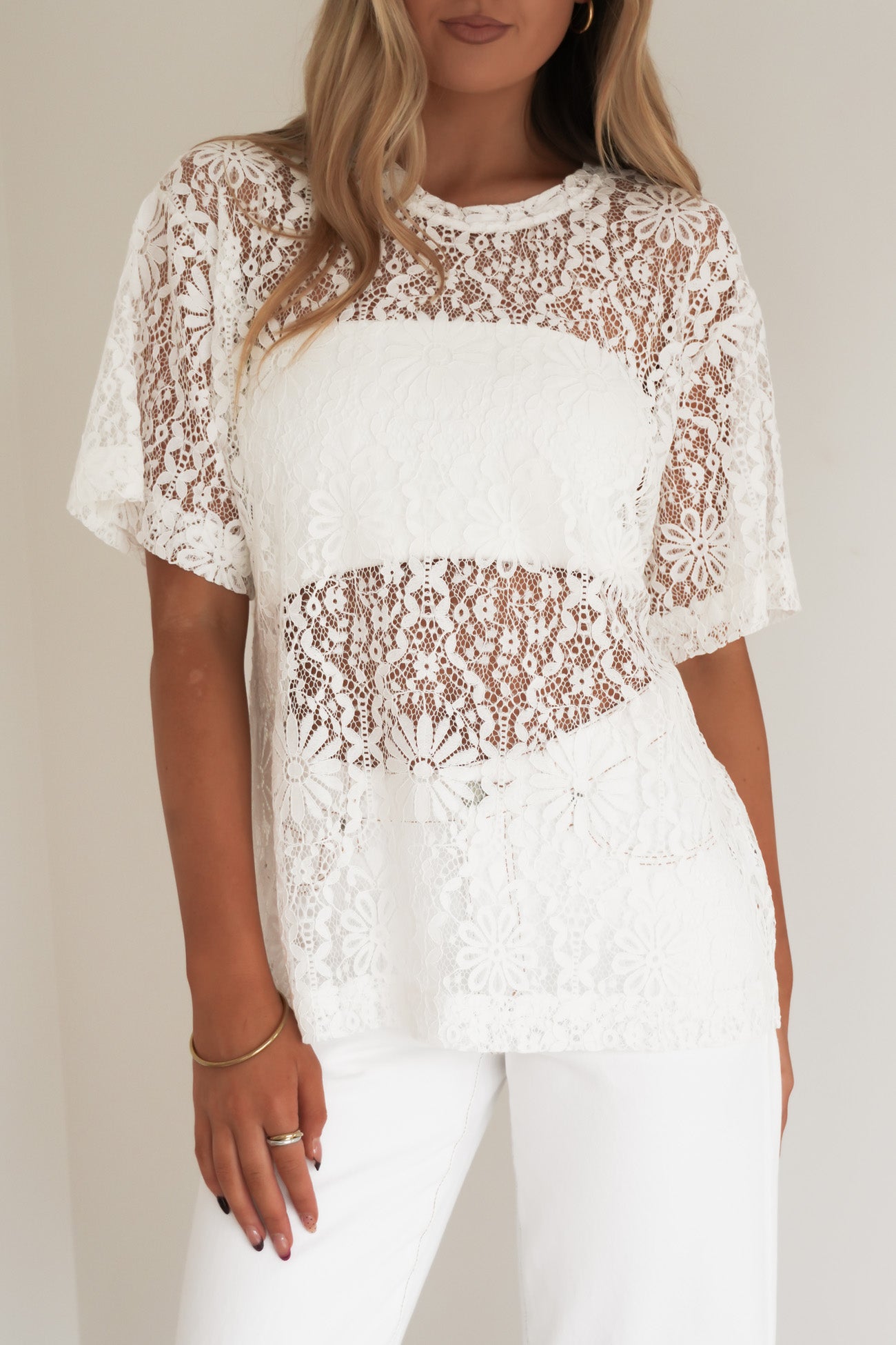 Narella Lace Tee White