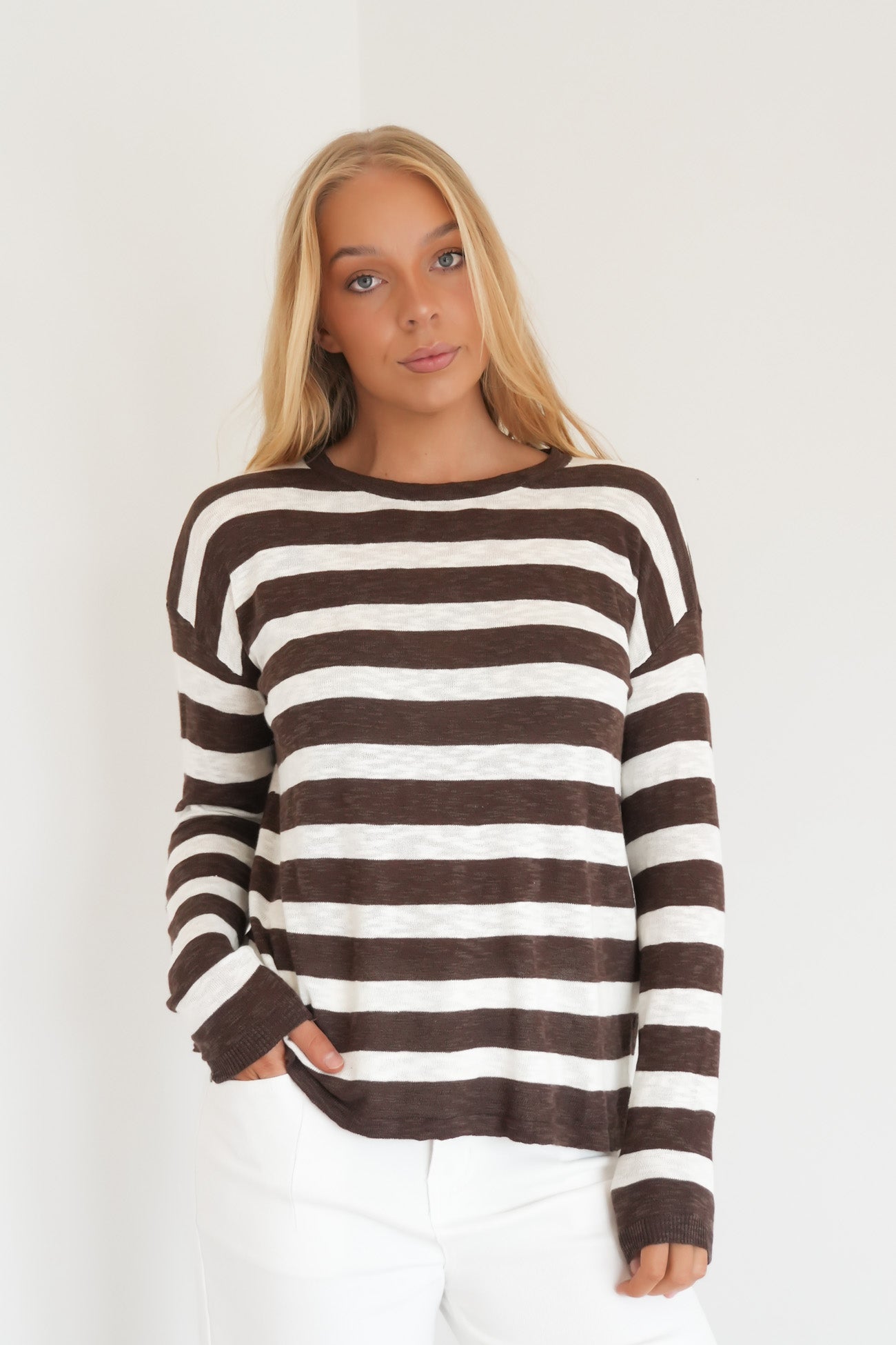 Natasha Knit Top Brown Stripe