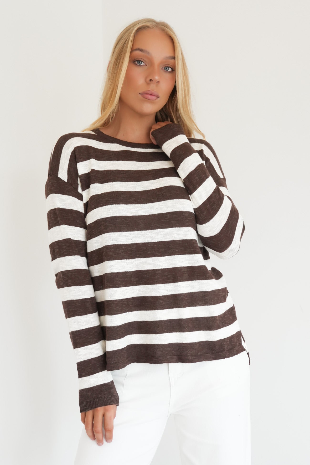 Natasha Knit Top Brown Stripe