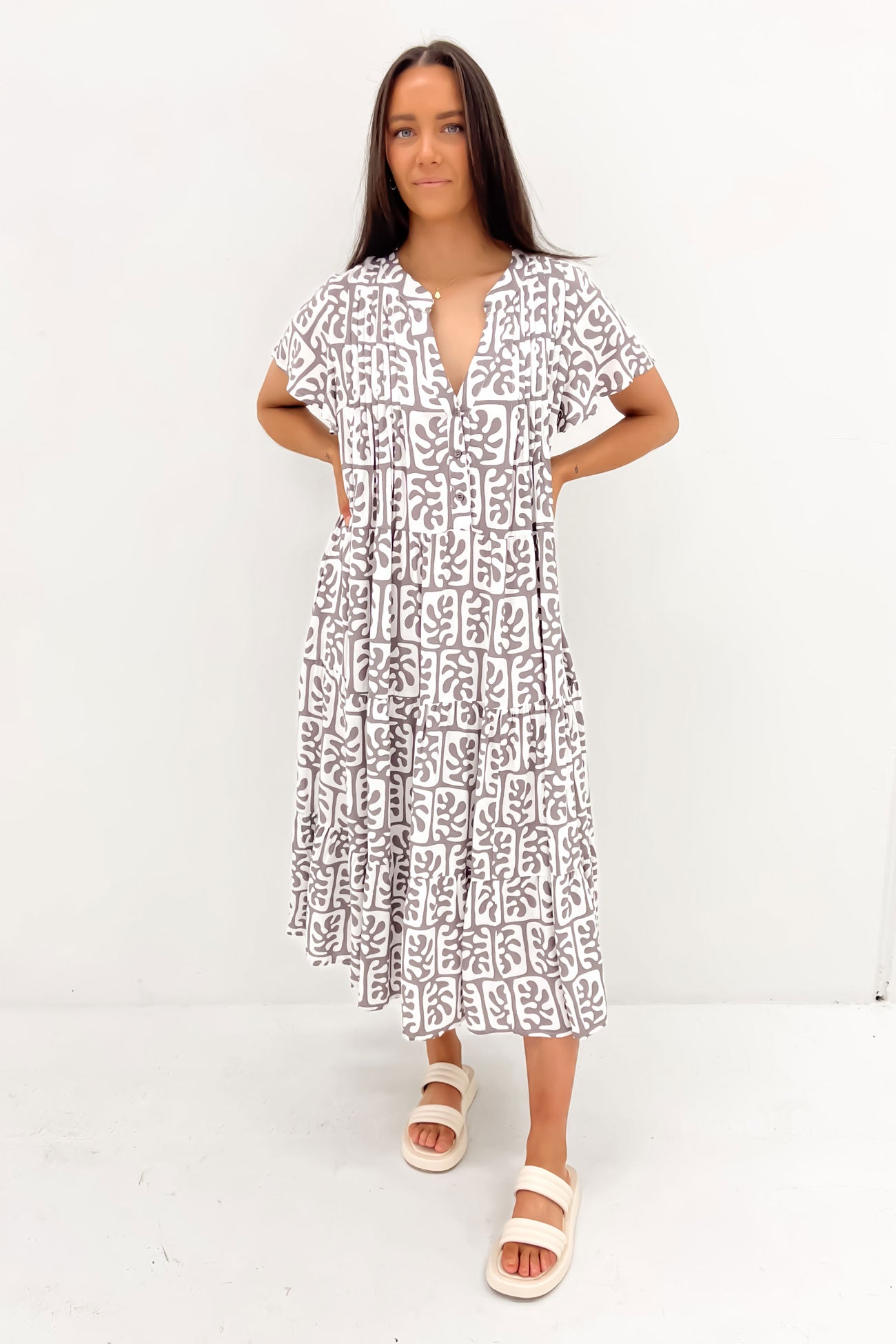 Nathan Midi Dress Grey Geo Coral