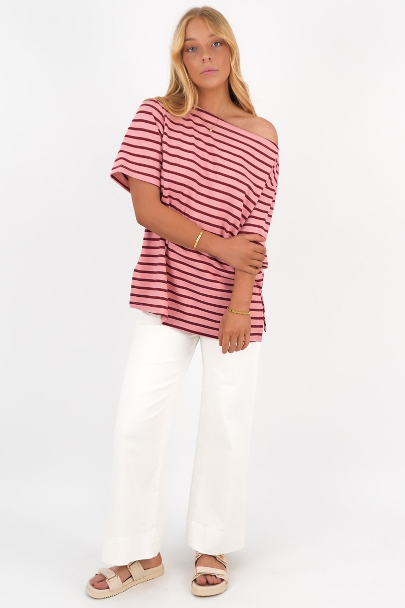 Neave Tee Burgundy Stripe