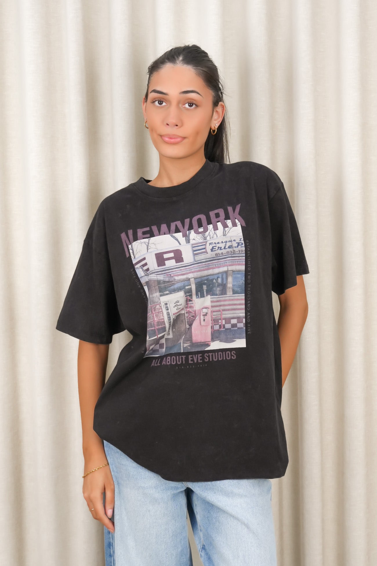 New York Diner Relaxed Tee Washed Black
