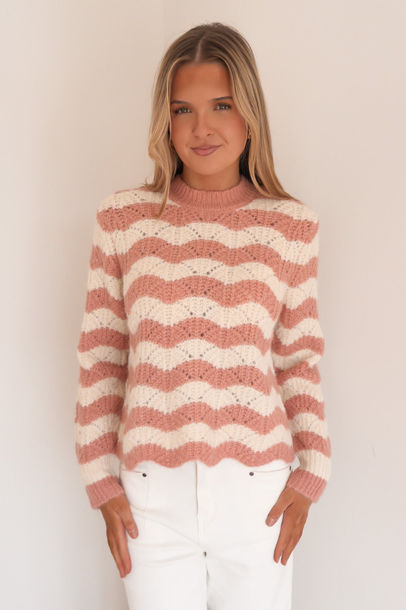 Nikkita Wavy Stripe Knit Cream Pink