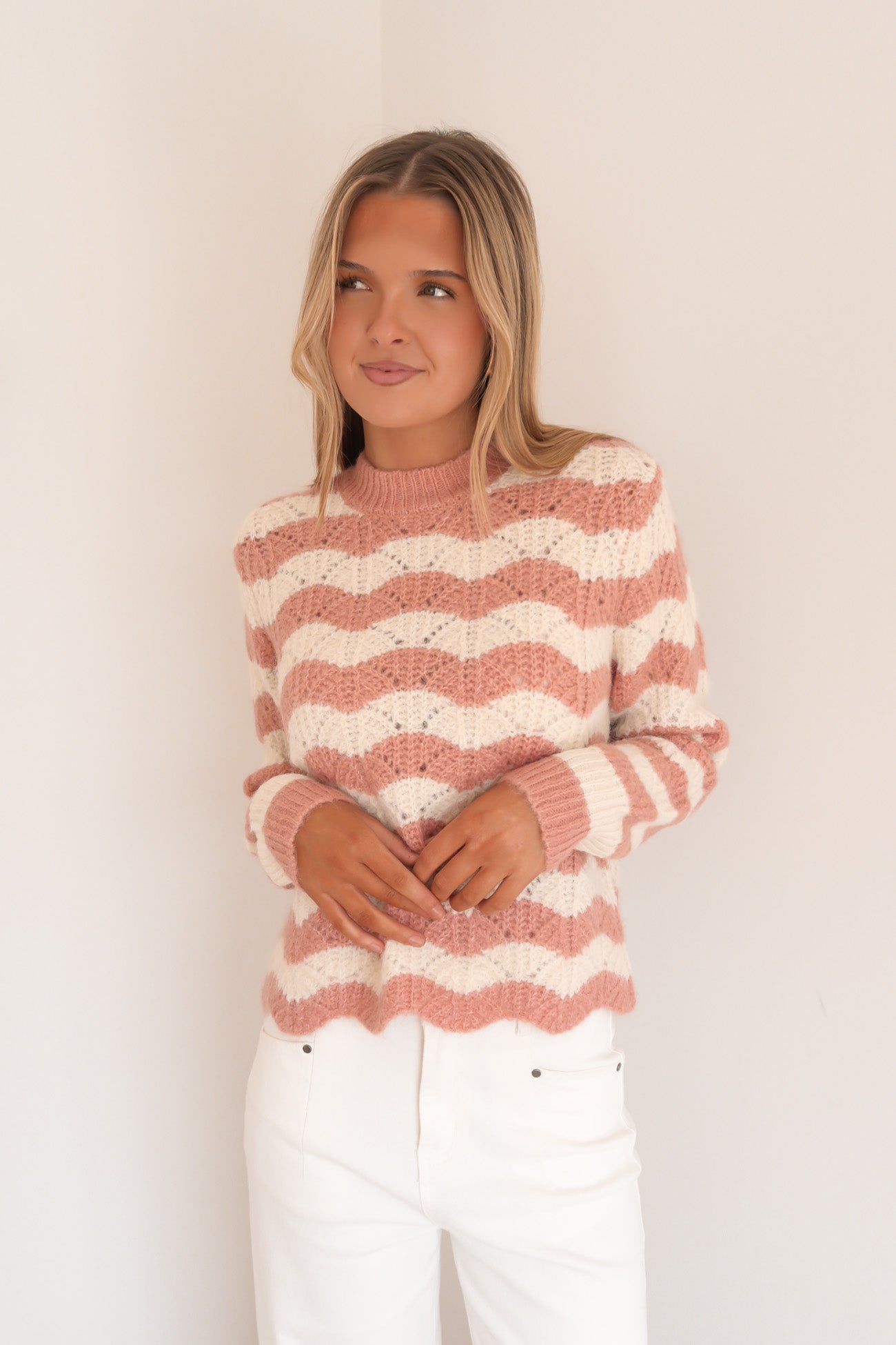 Nikkita Wavy Stripe Knit Cream Pink