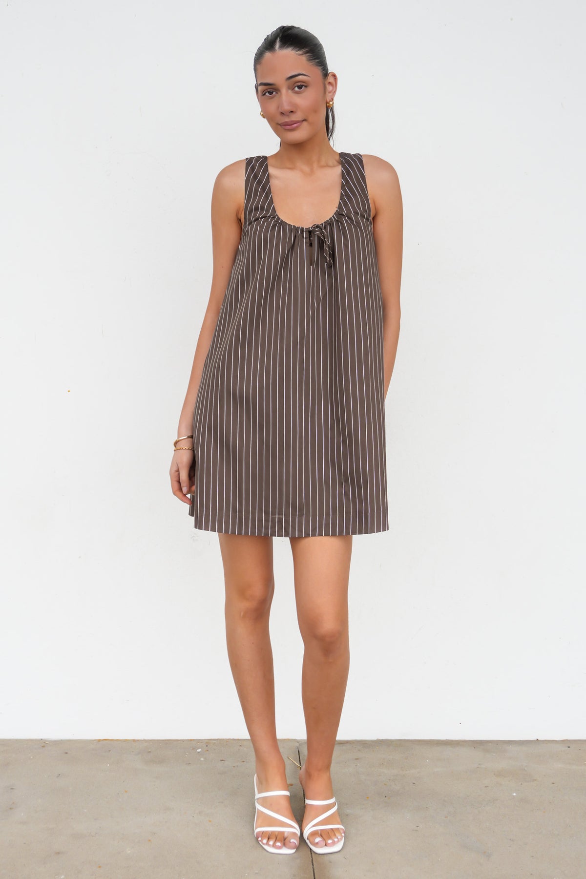 Nola Stripe Mini Dress Chocolate