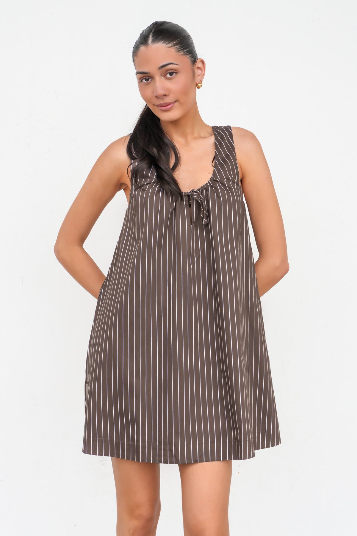 Nola Stripe Mini Dress Chocolate