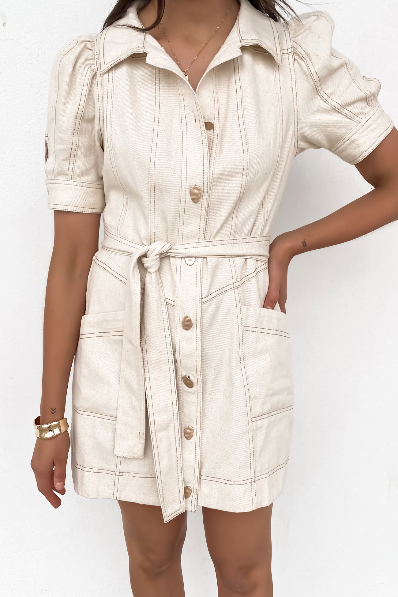 Nova Denim Mini Dress Cream Nova Denim Mini Dress Cream