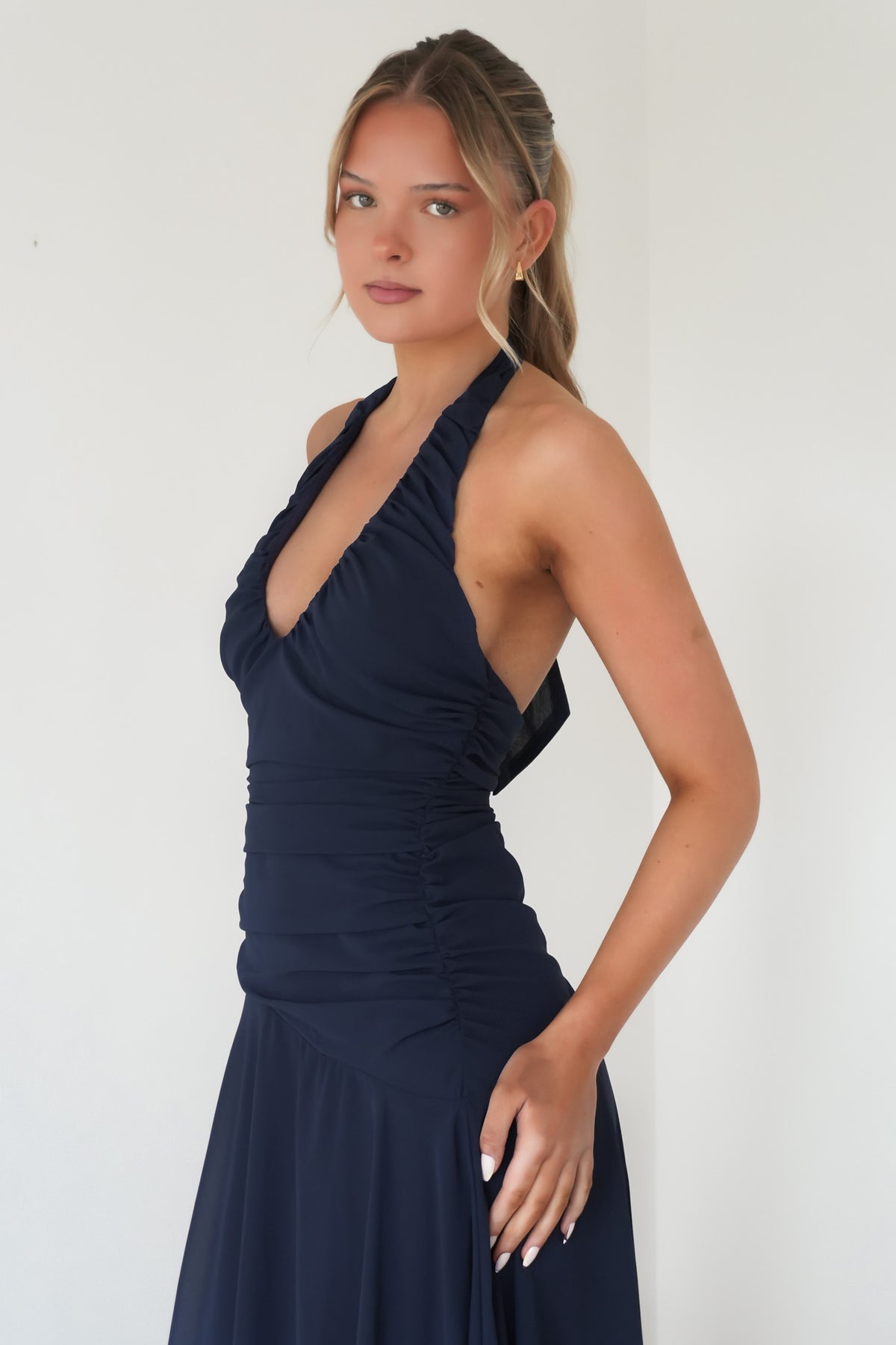 Olivah Halter Maxi Dress Navy