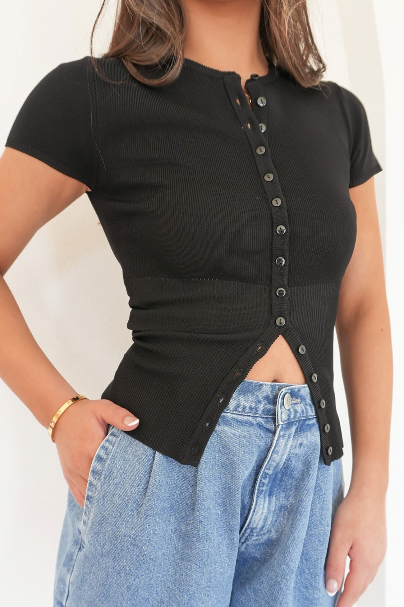 Olive Knit Top Black