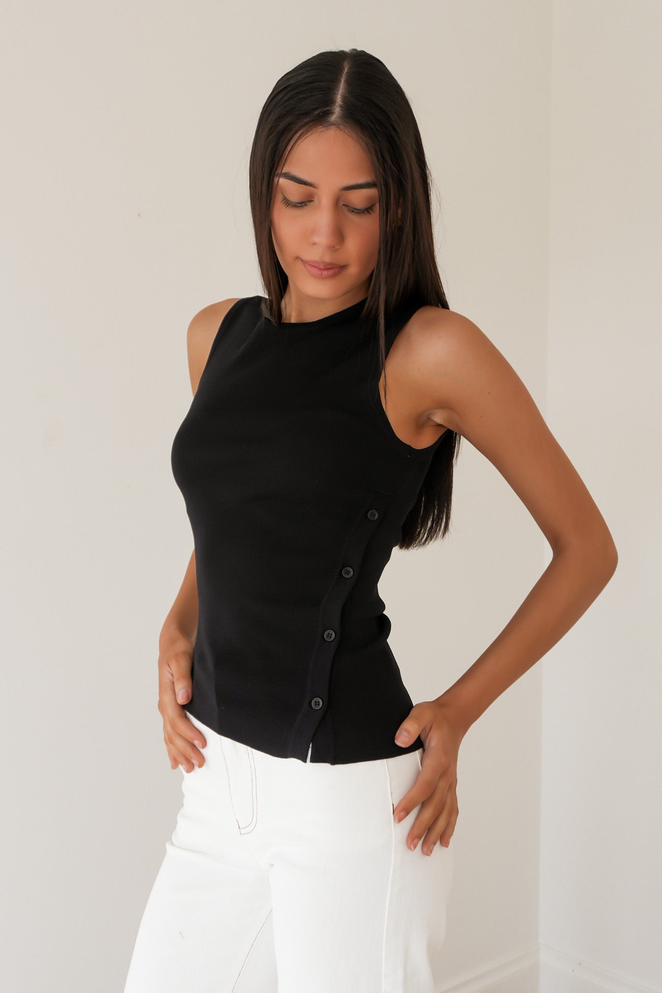 Ollie Button Down Knit Tank Black