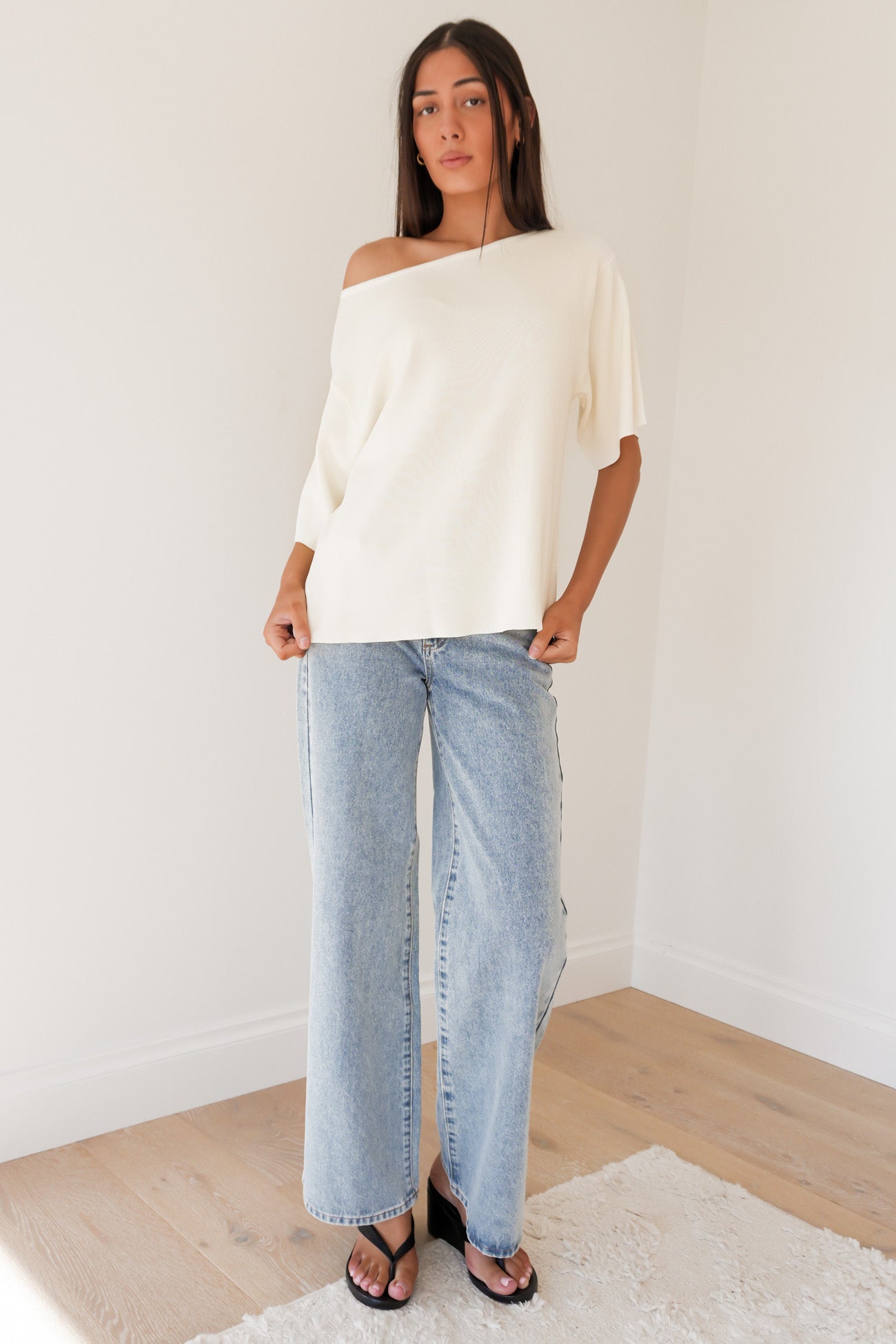 Ollie Off Shoulder Knit Top White