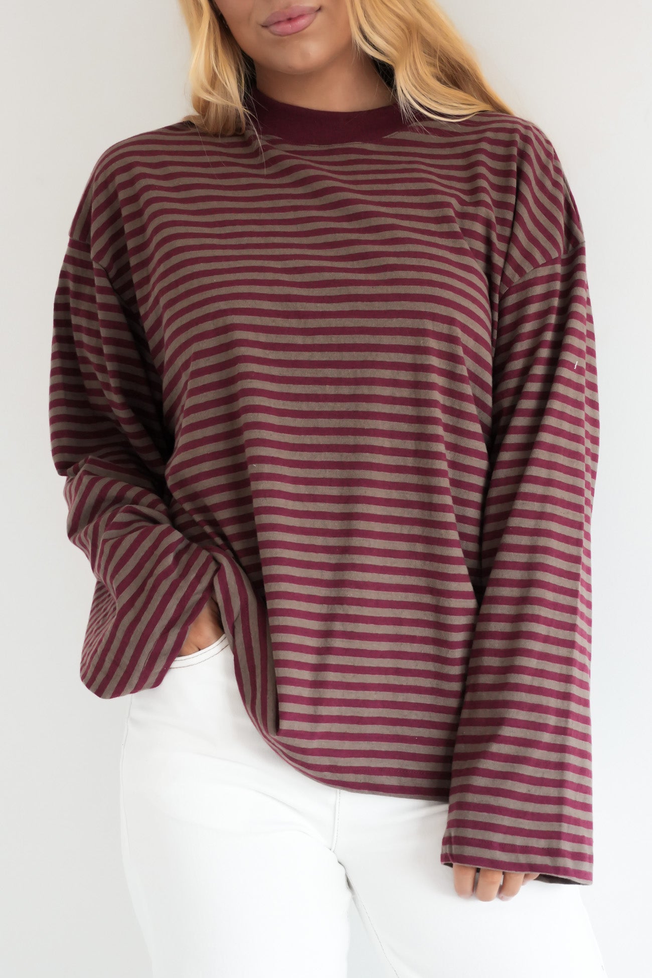 Paloma Long Sleeve Stripe Tee Burgundy