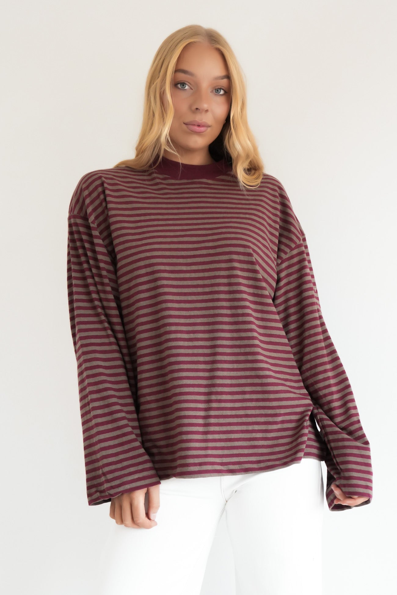 Paloma Long Sleeve Stripe Tee Burgundy