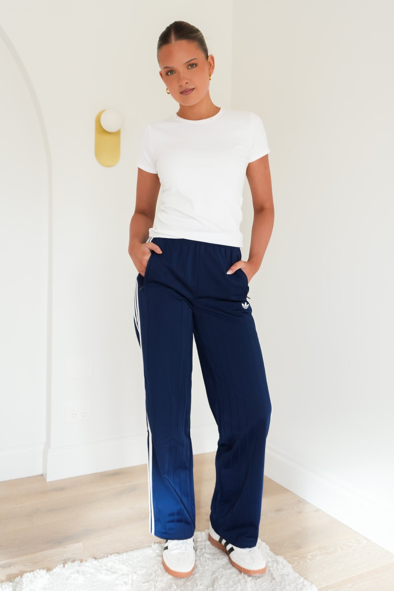 Pinstripe Firebird Loose Track Pant Night Indigo White