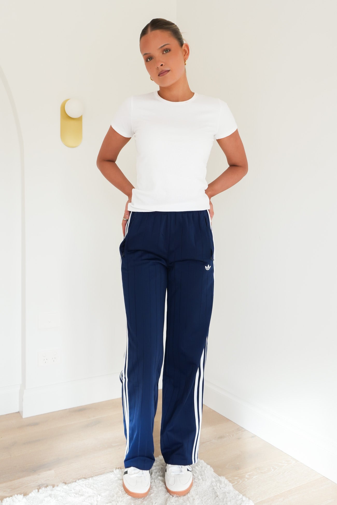 Pinstripe Firebird Loose Track Pant Night Indigo White
