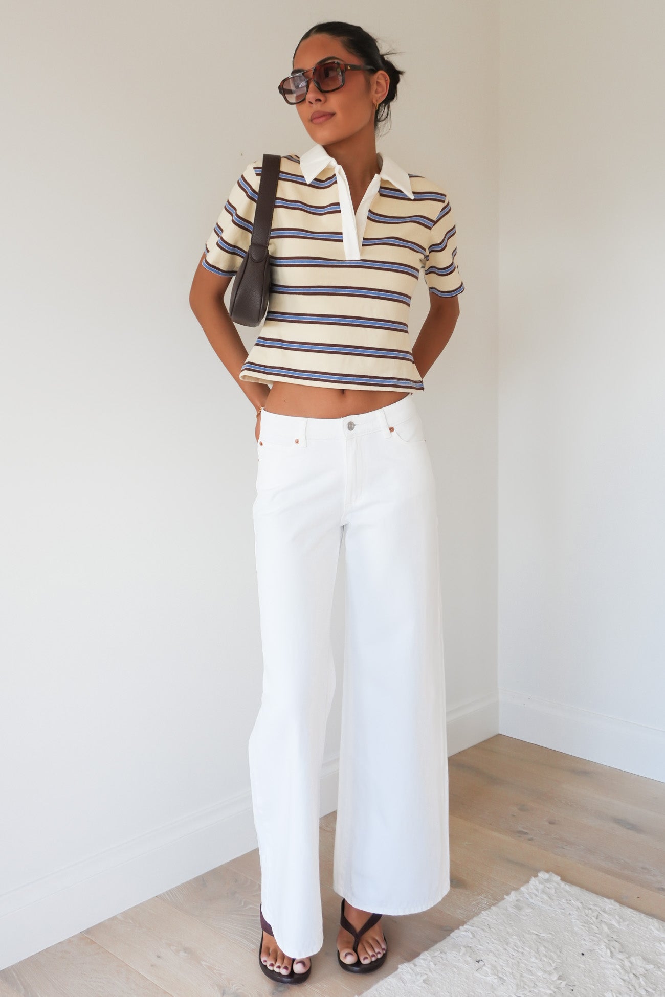 Piper Polo Tee Cream Blue Stripe