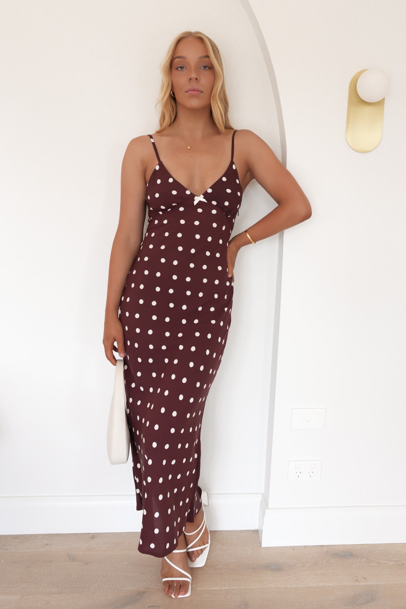 Polka Dot Bias Midi Dress Cafe