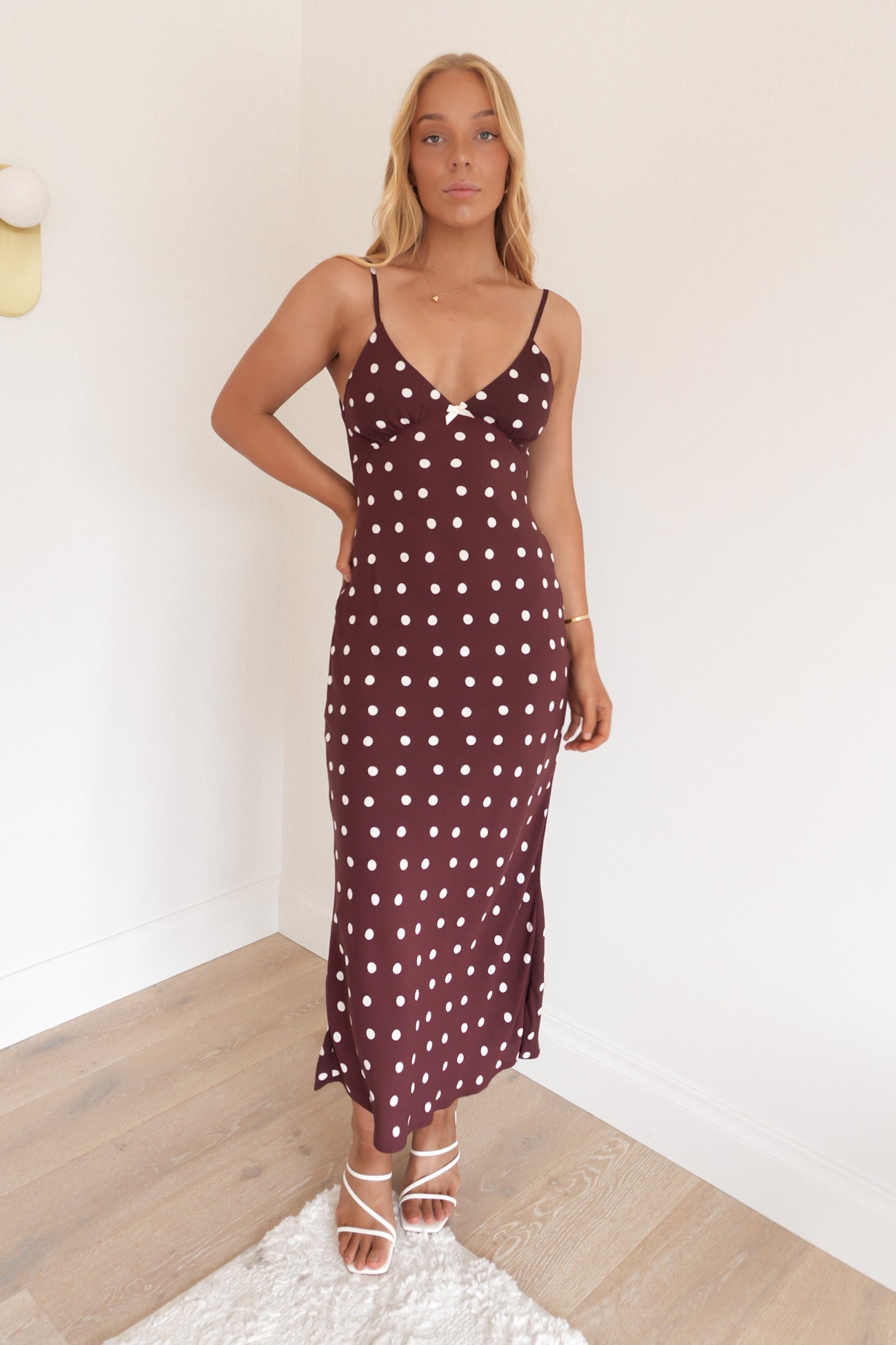 Polka Dot Bias Midi Dress Cafe