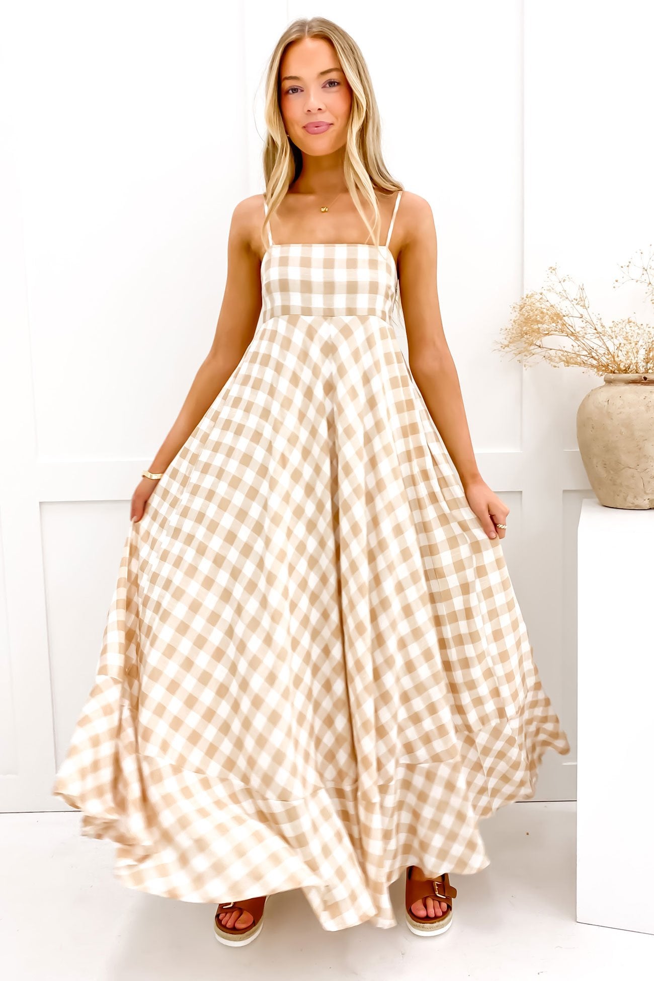 Raine Maxi Dress Beige Check
