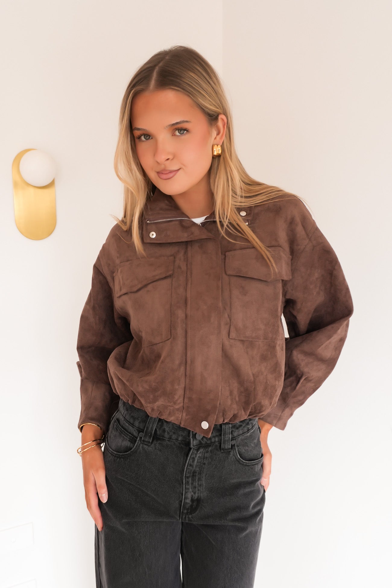 Reanne Faux Suede Bomber Chocolate