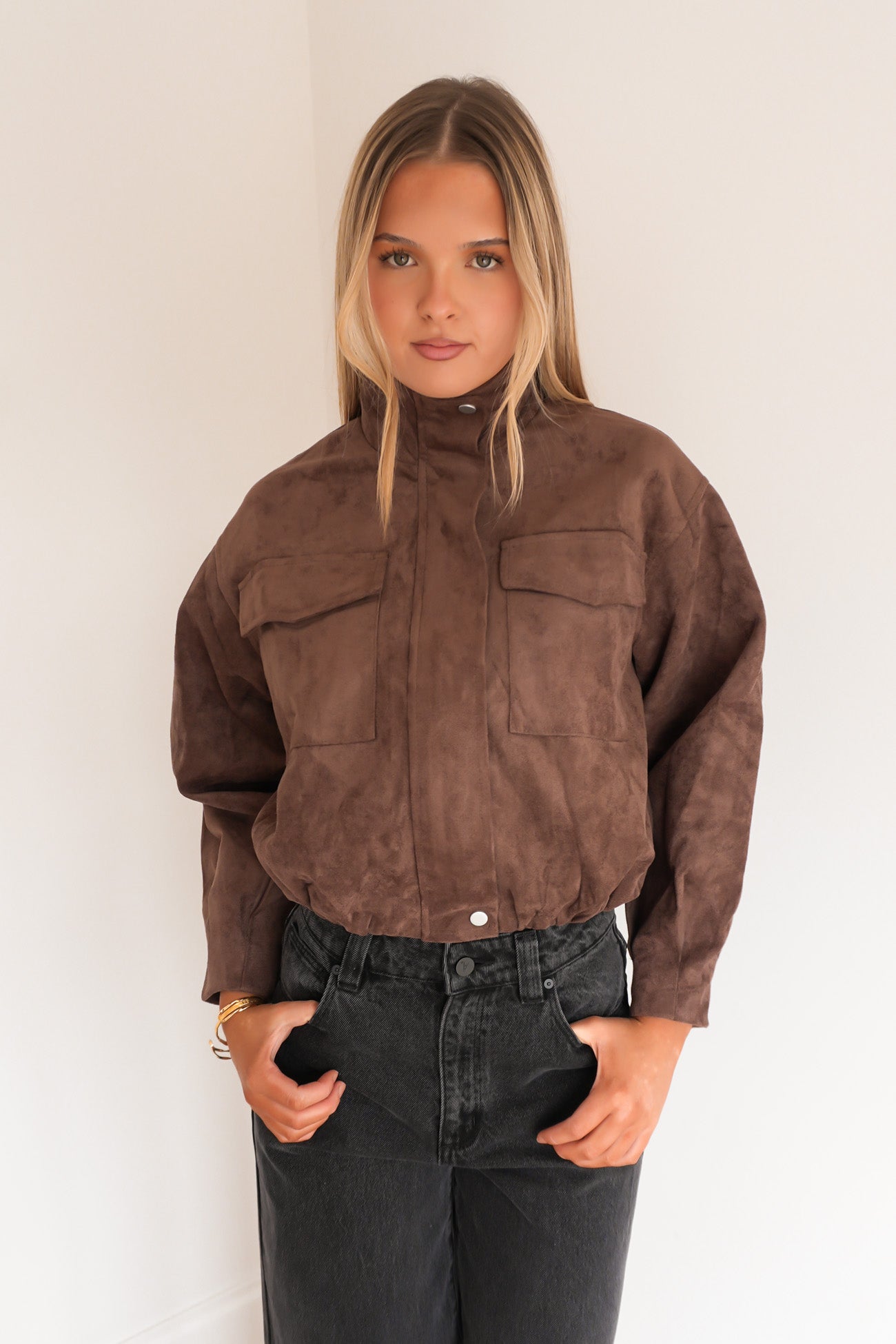 Reanne Faux Suede Bomber Chocolate