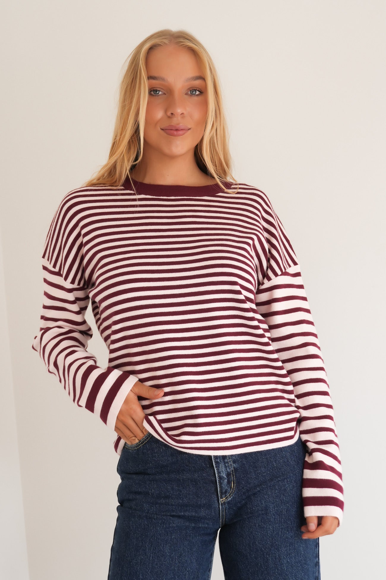 Rebecca Knit Long Sleeve Top Pink Stripe