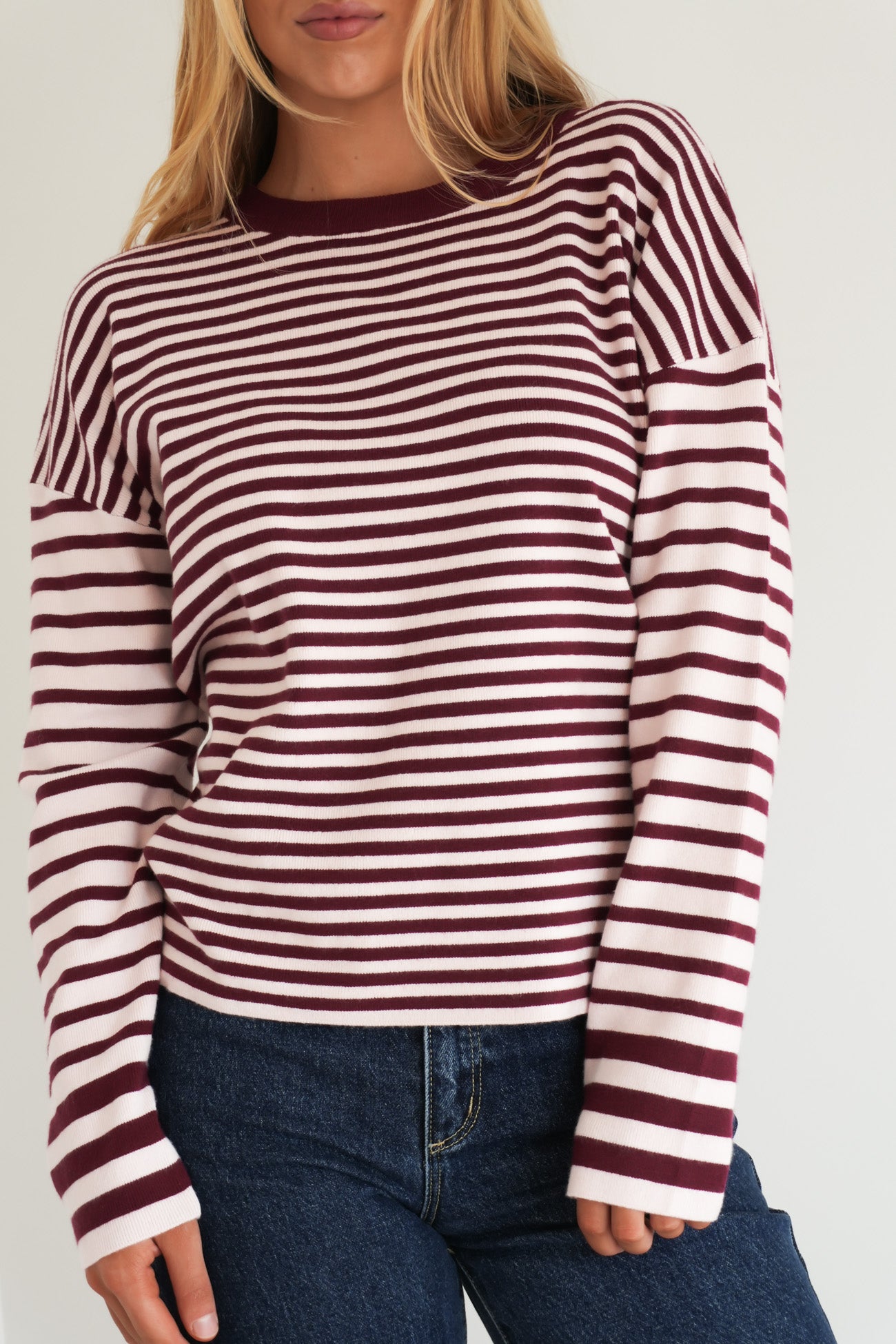 Rebecca Knit Long Sleeve Top Pink Stripe