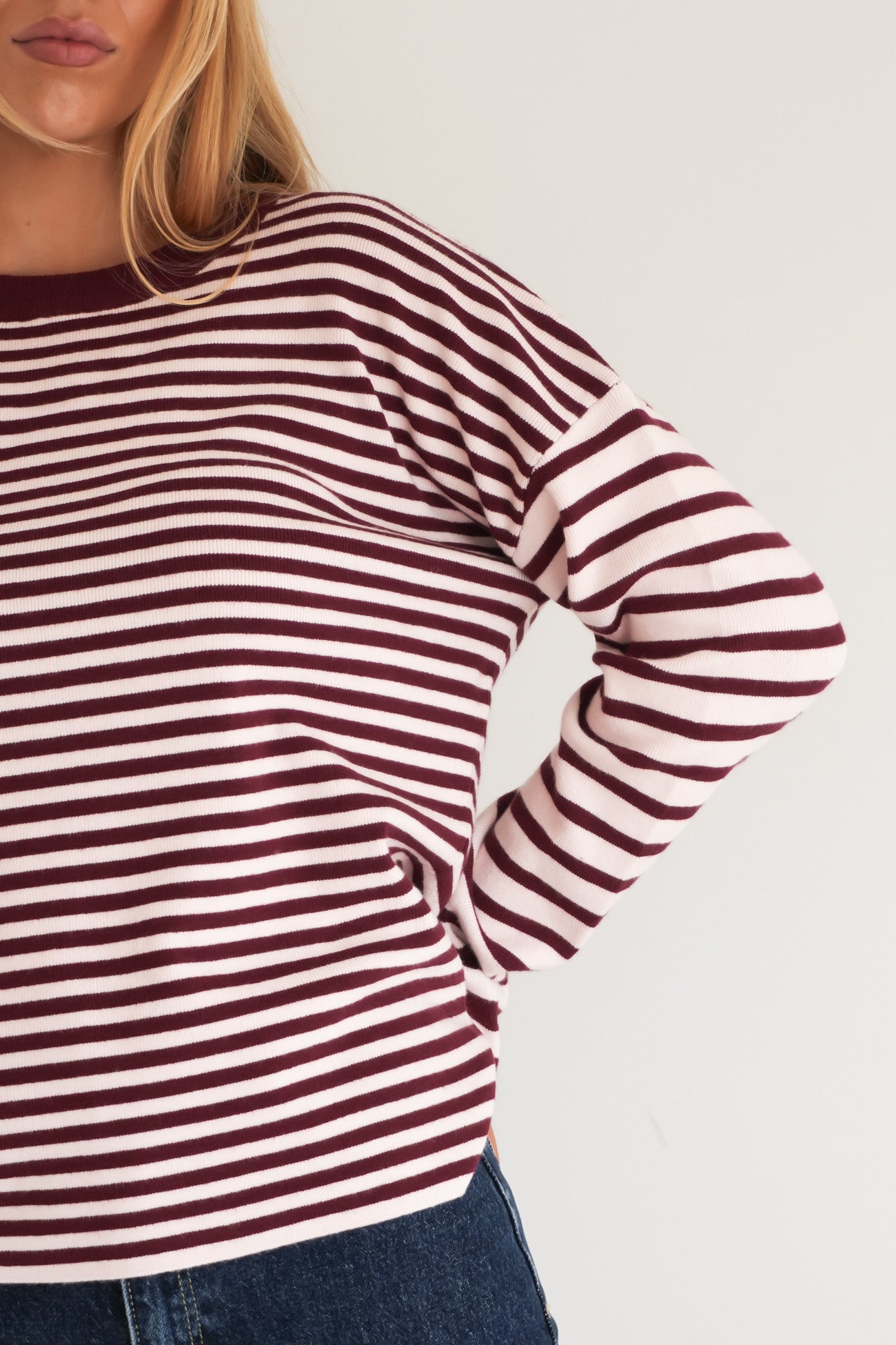 Rebecca Knit Long Sleeve Top Pink Stripe