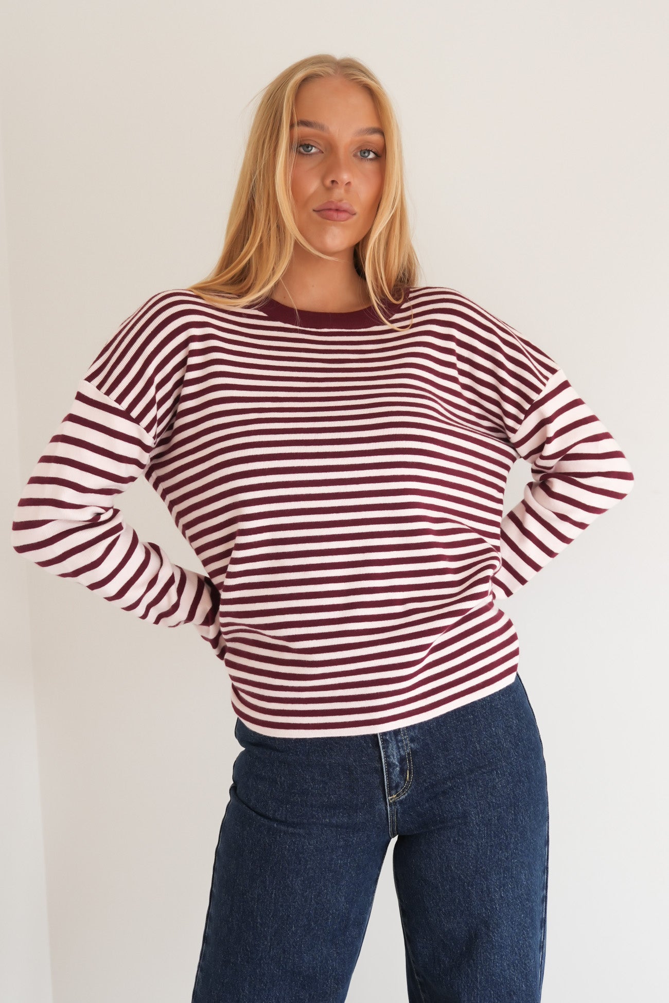 Rebecca Knit Long Sleeve Top Pink Stripe