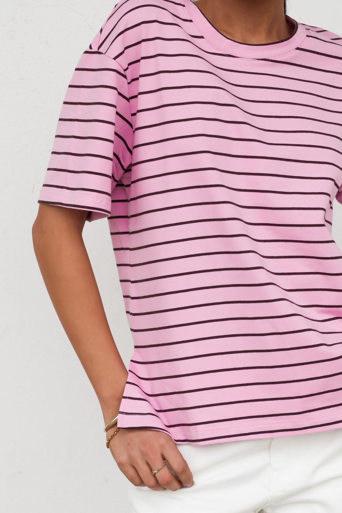 Relax Boxy Tee Pink Chocolate Stripe