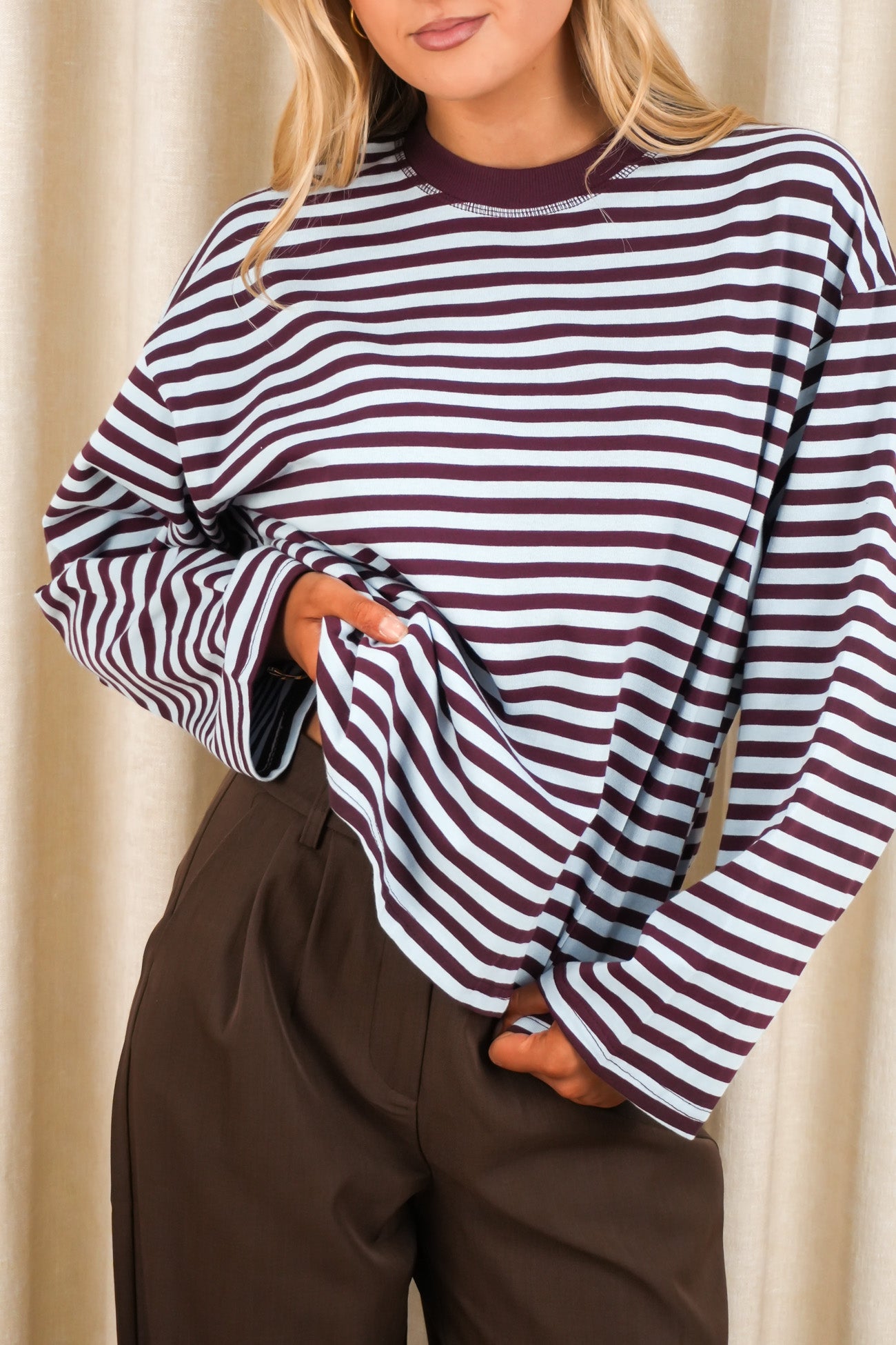 Remi Long Sleeve Stripe Tee Blue Plum