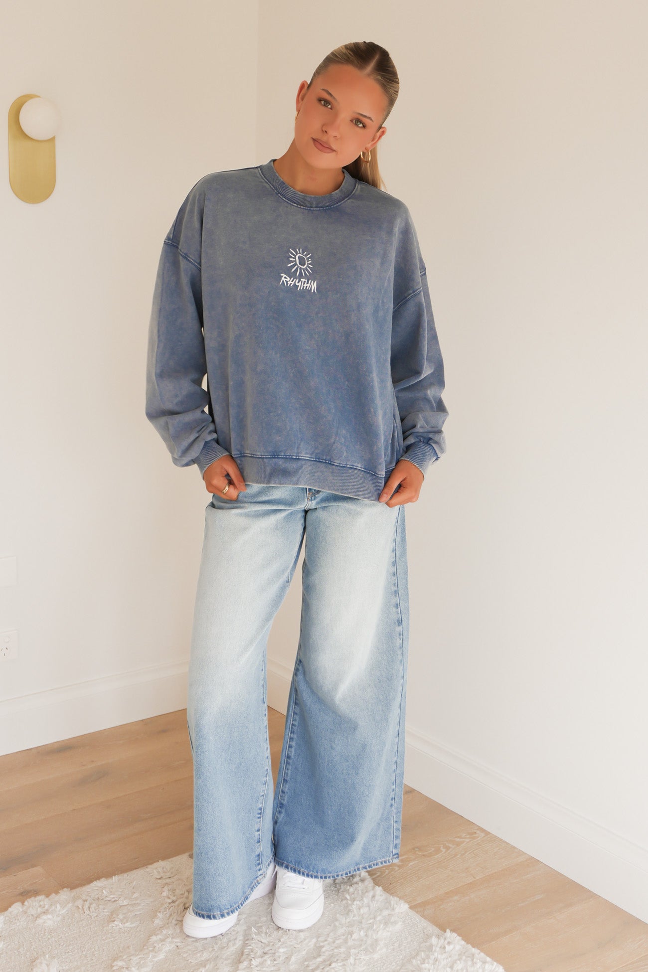 Rhythm Salt Wash Crew Neck Fleece Indigo