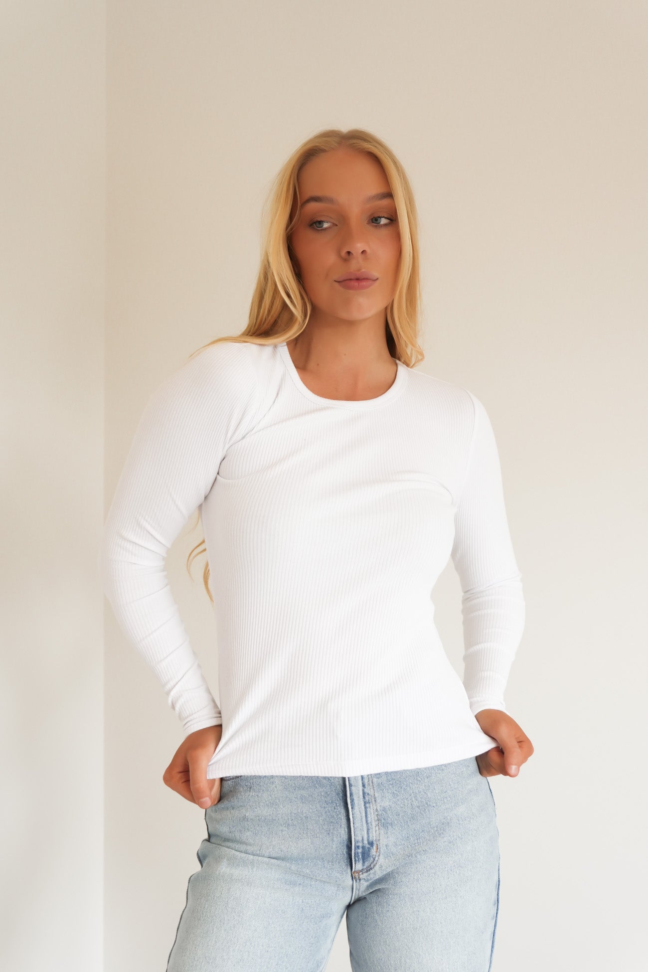 Rib Long Sleeve White