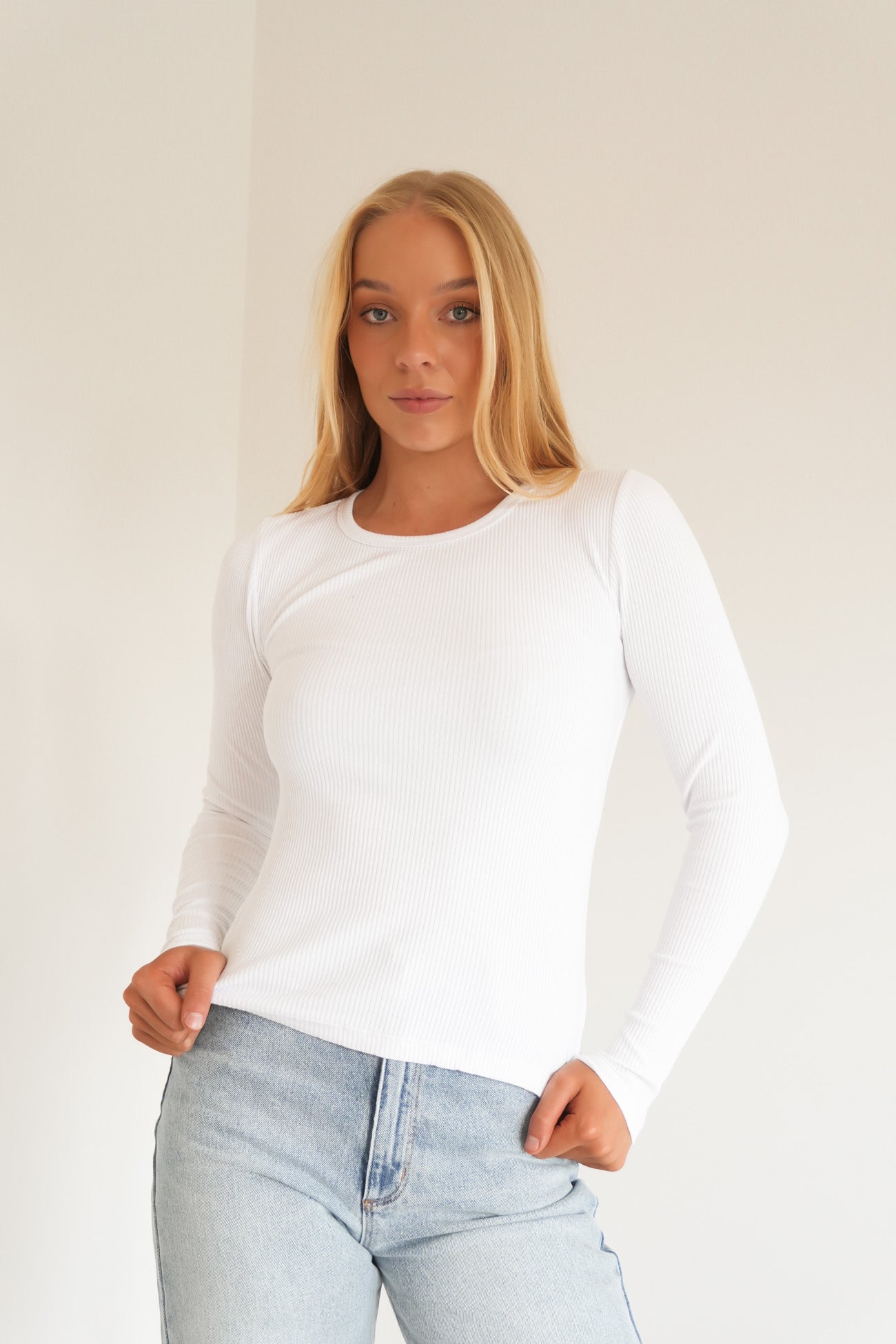 Rib Long Sleeve White