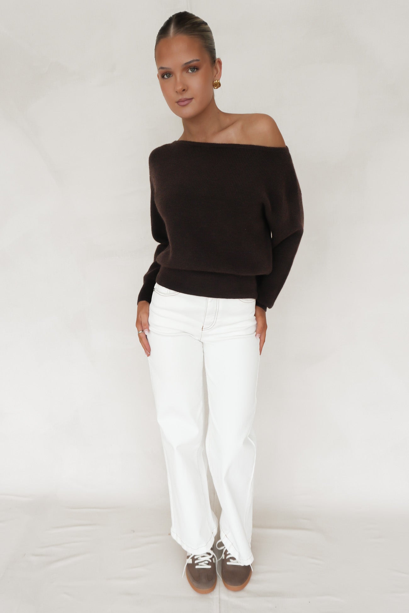 Romey Off Shoulder Knit Chocolate