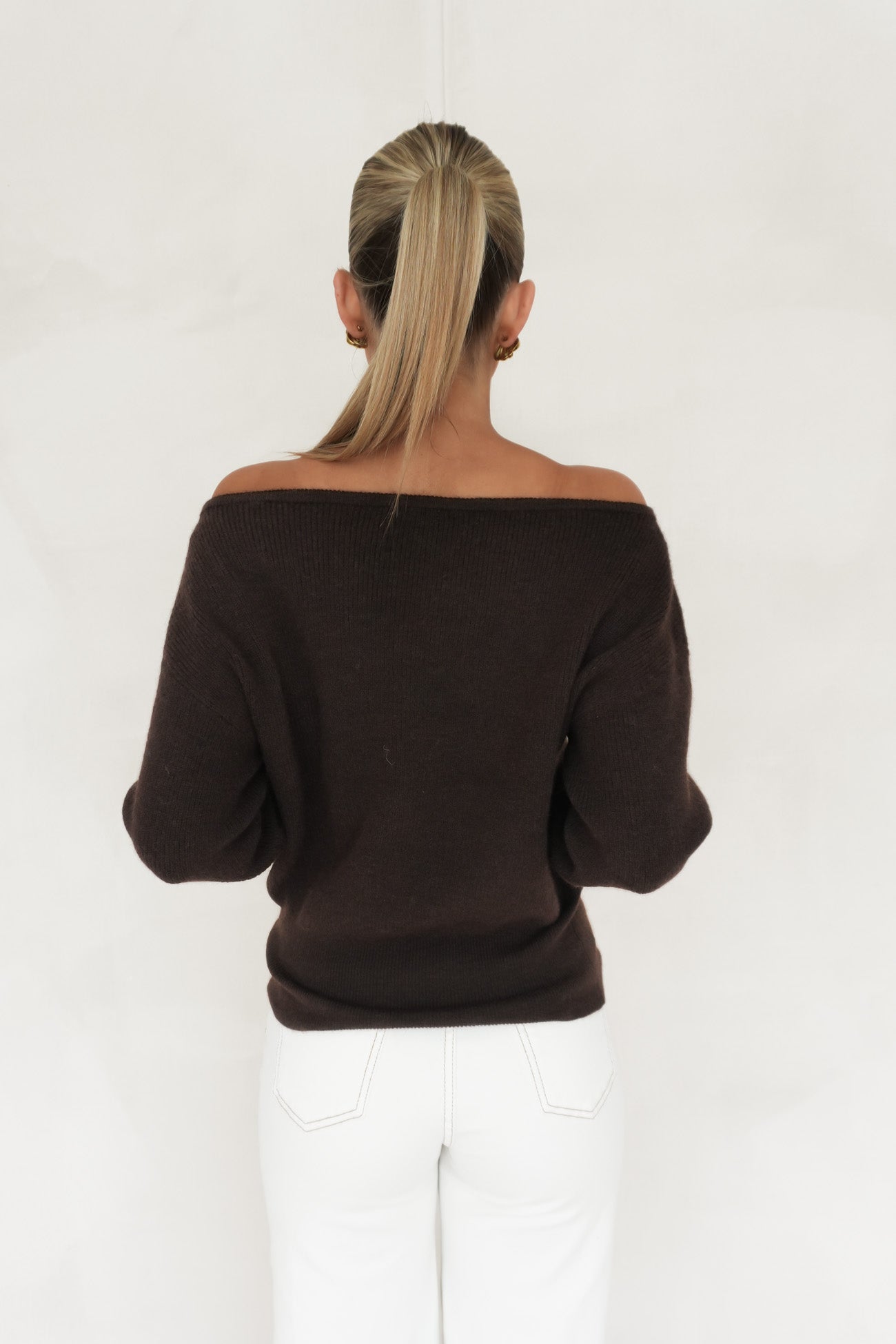Romey Off Shoulder Knit Chocolate
