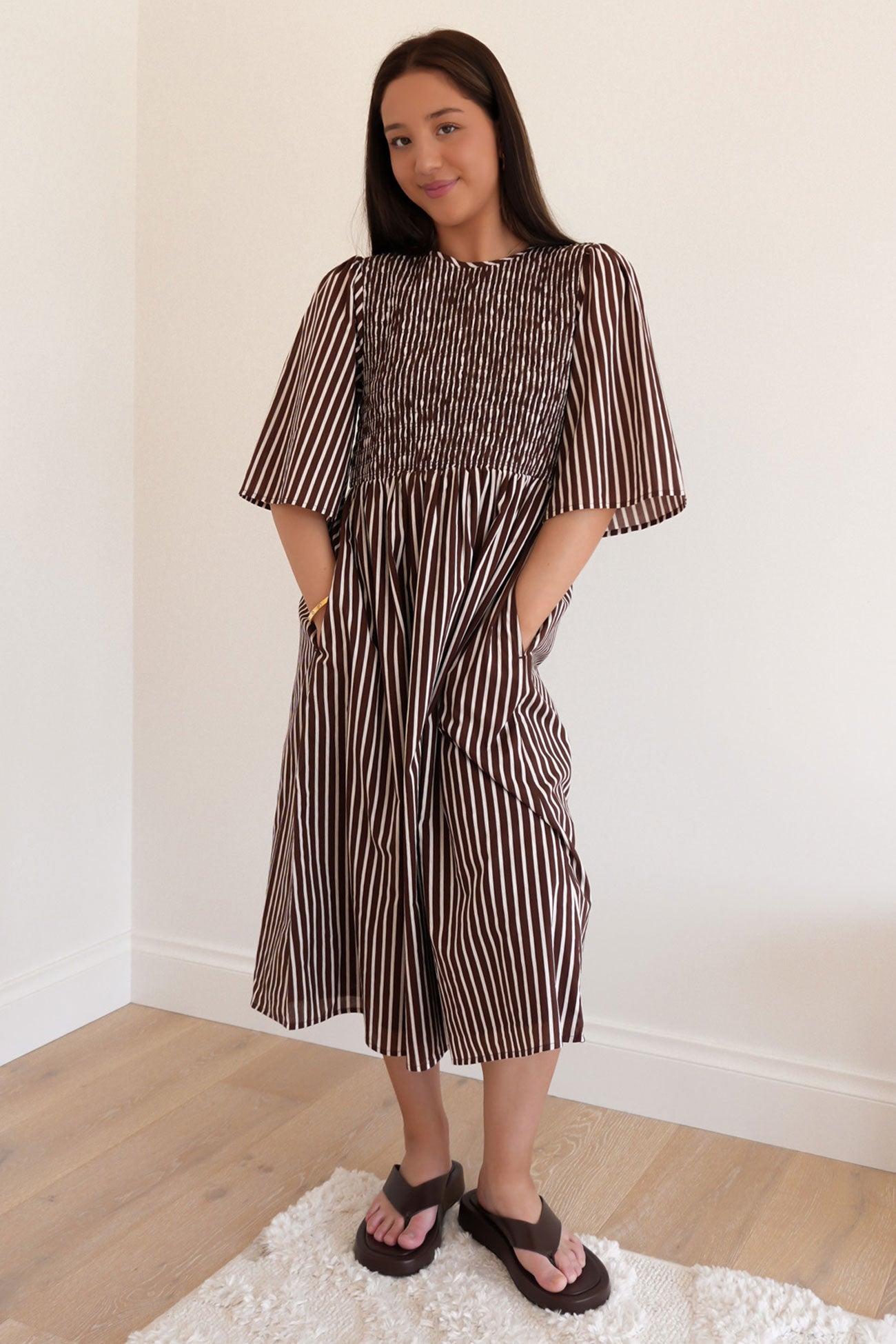 Roni Midi Dress Chocolate Stripe