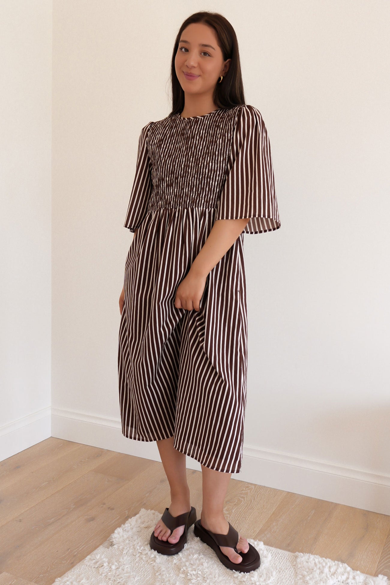 Roni Midi Dress Chocolate Stripe