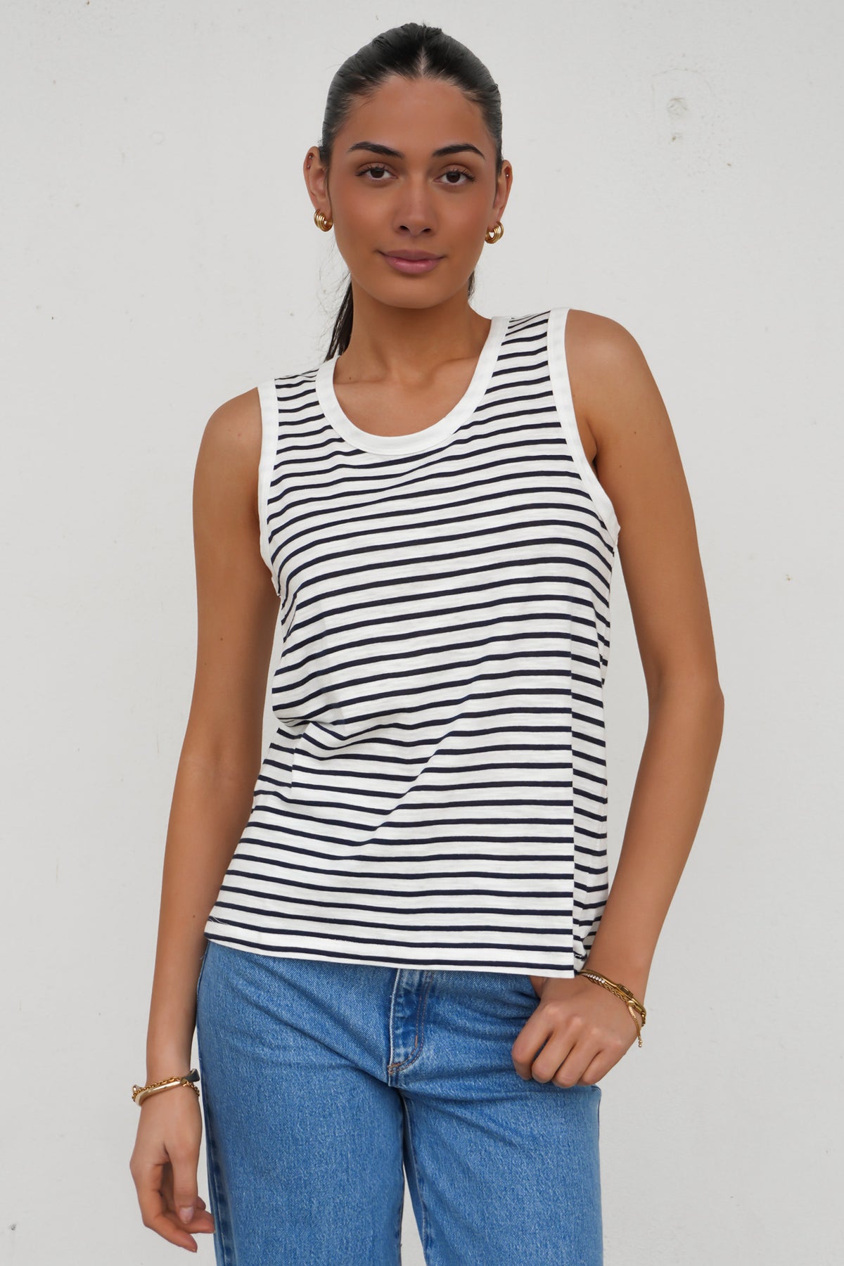 Rory Slub Tank White Navy Stripe