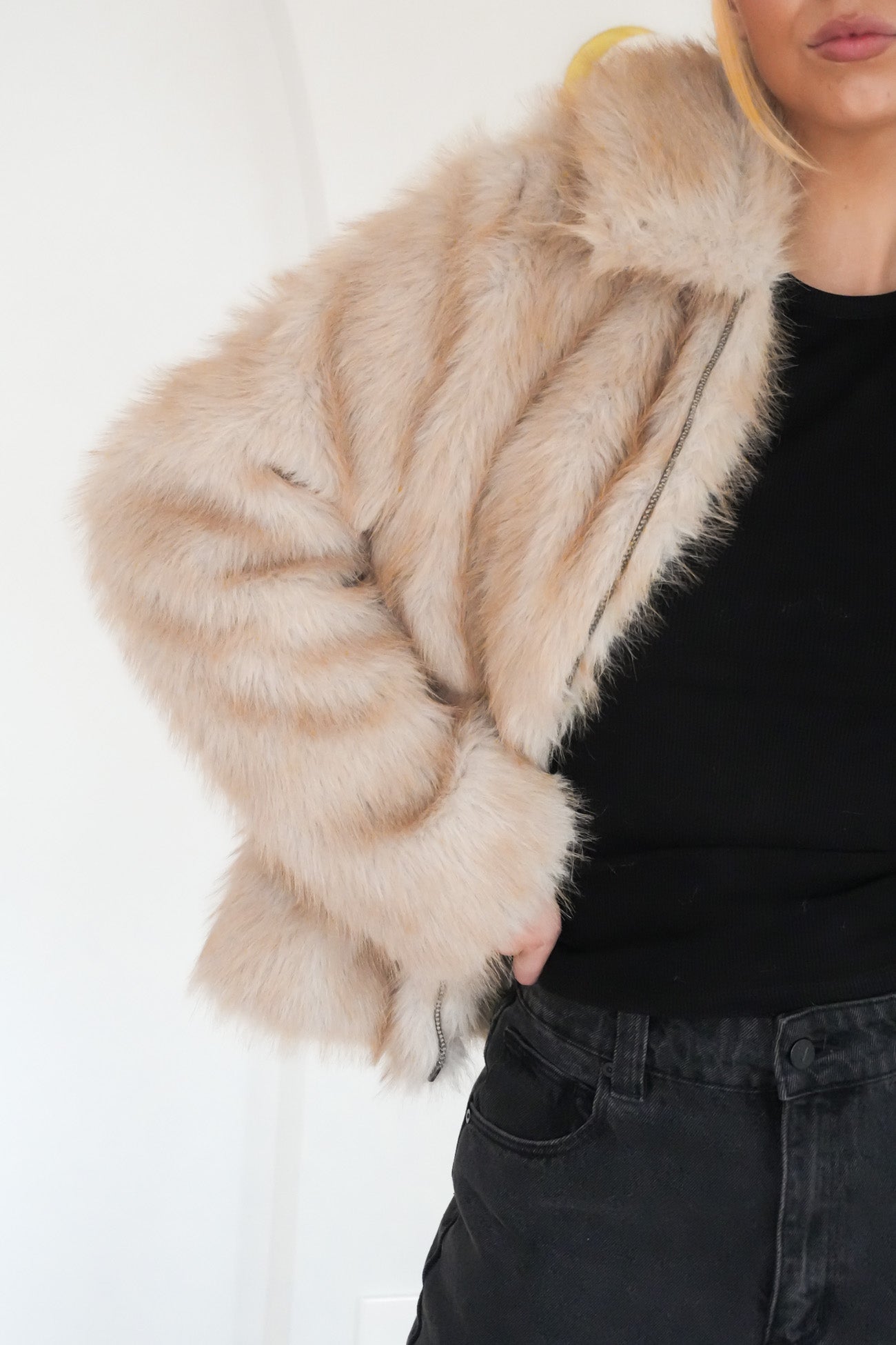 Sable Faux Zip Coat Multicoloured