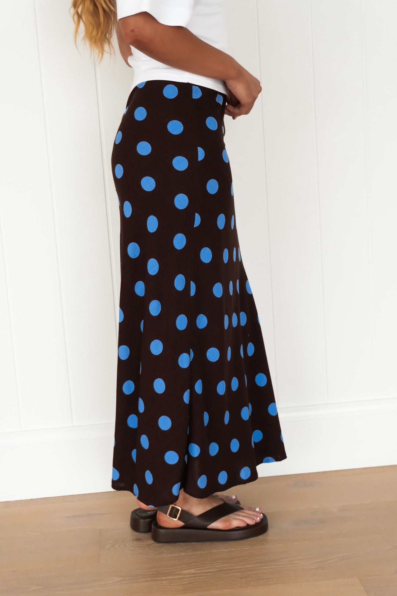 Sabrina Maxi Skirt Chocolate Blue Polka Dot